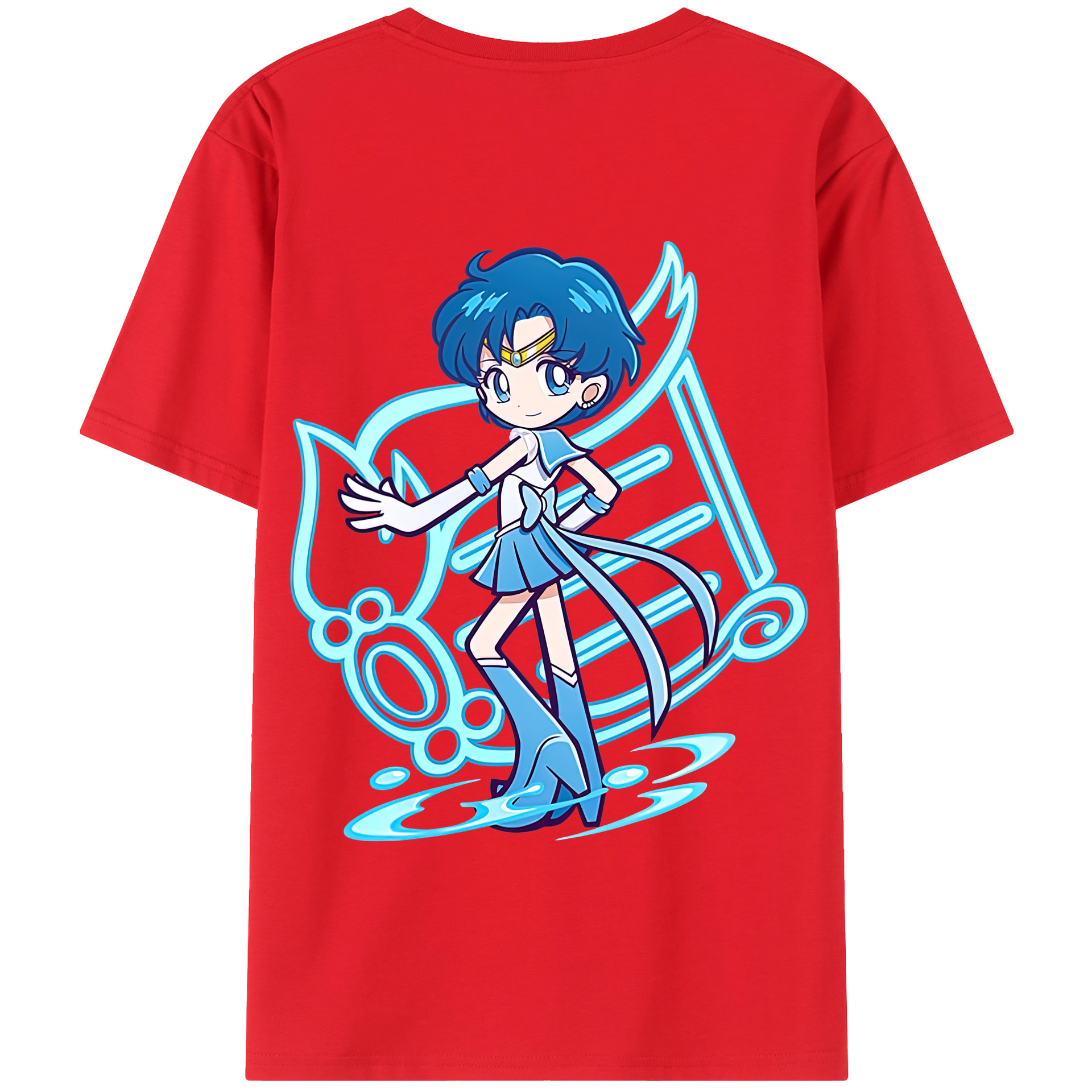 （画像用） 美少女戦士セーラームーン 水野 亜美 みずの あみ Sailor Moon Mizuno Ami 綿100％半袖Tシャツ（背面プリント）