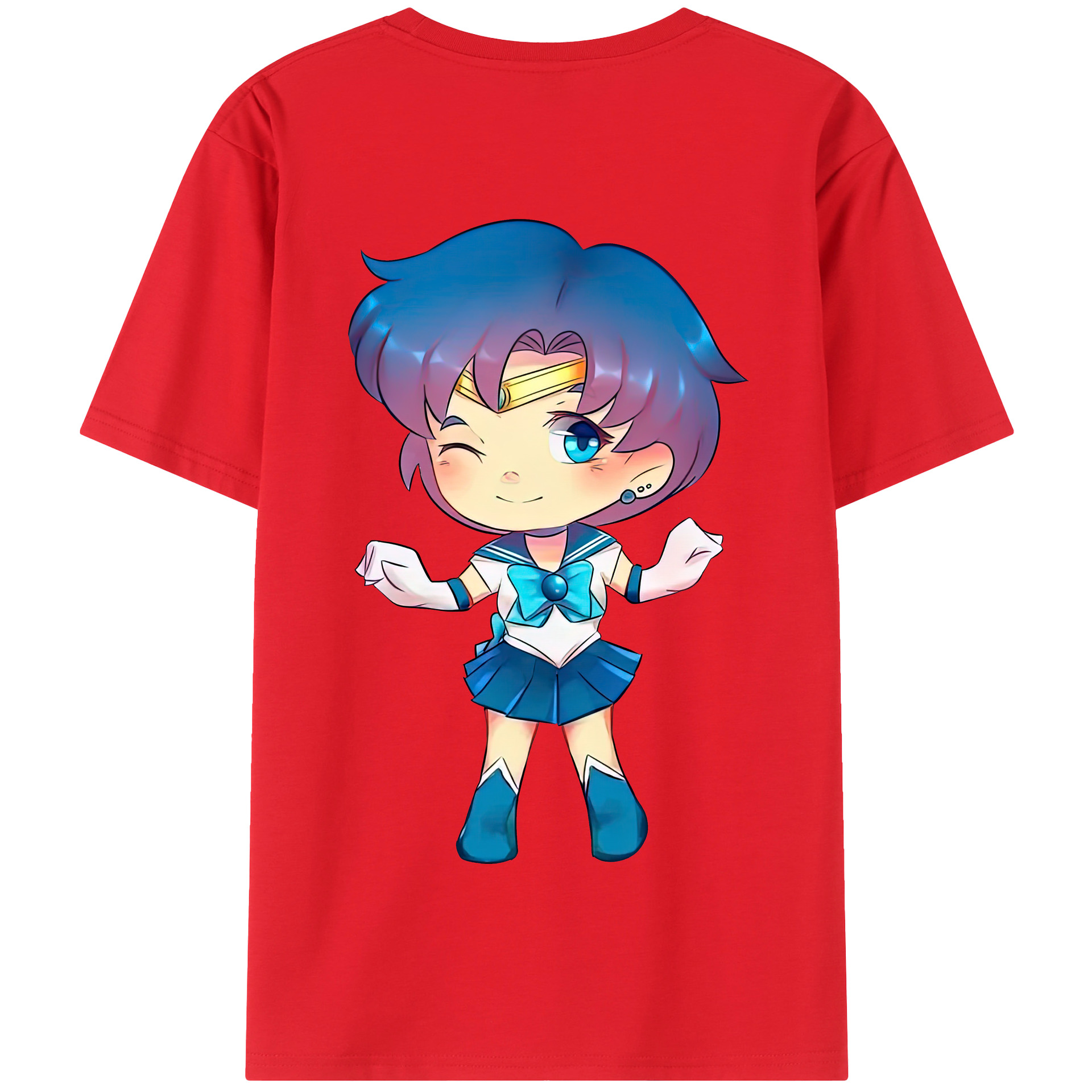 （画像用） 美少女戦士セーラームーン 水野 亜美 みずの あみ Sailor Moon Mizuno Ami 綿100％半袖Tシャツ（背面プリント）