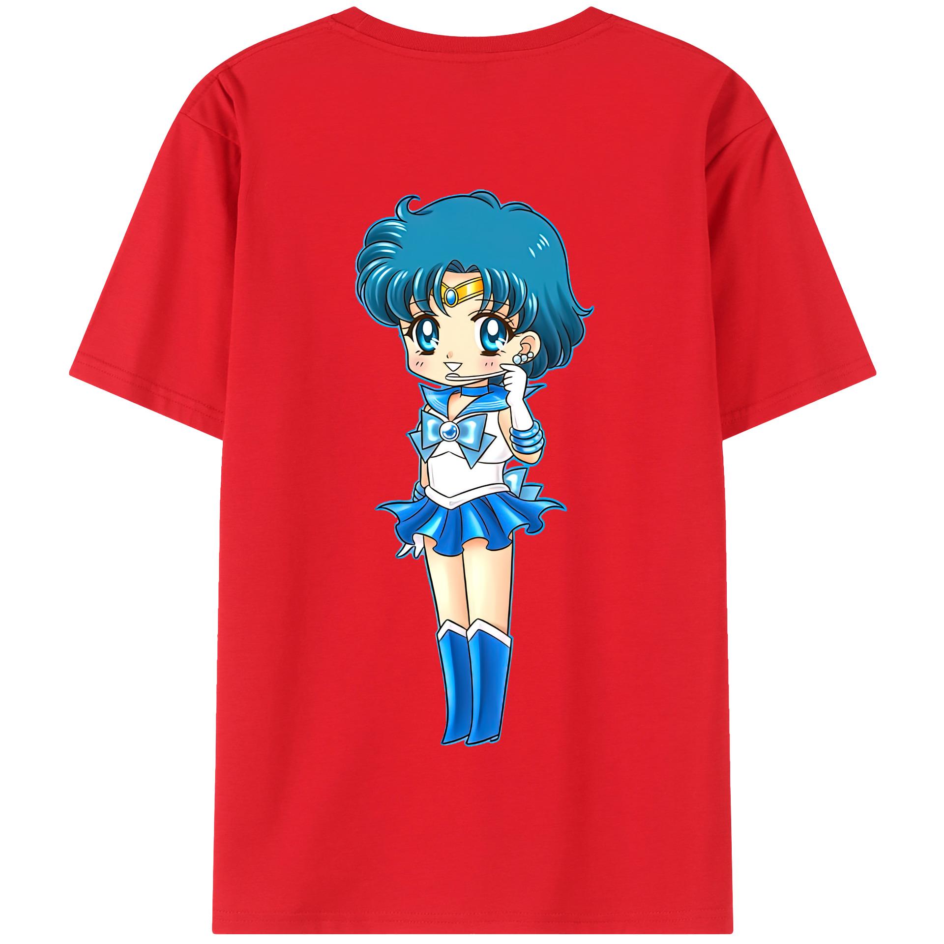（画像用） 美少女戦士セーラームーン 水野 亜美 みずの あみ Sailor Moon Mizuno Ami 綿100％半袖Tシャツ（背面プリント）