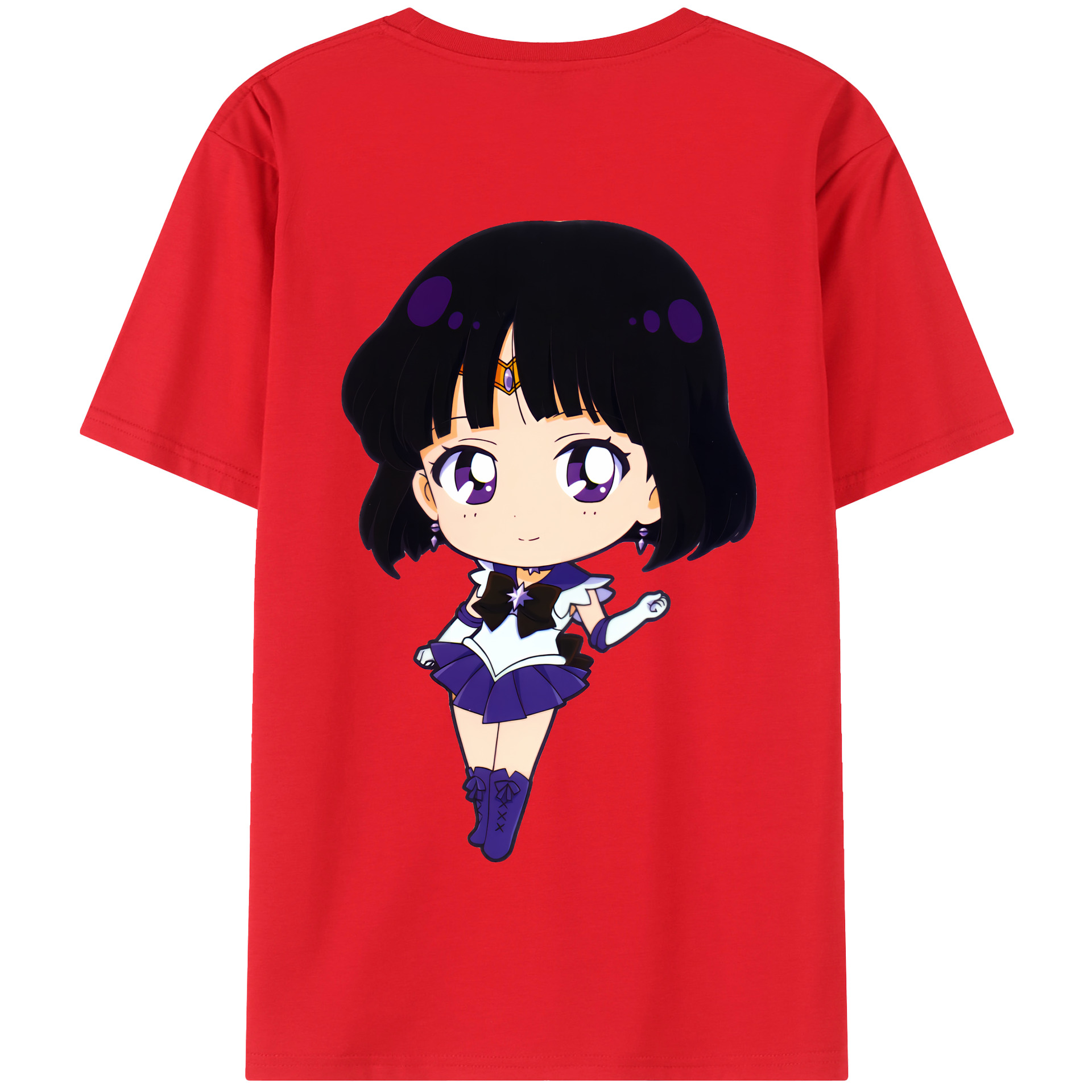 （画像用） 美少女戦士セーラームーン 土萠ほたる Sailor Moon Tomoe Hotaru （セーラーサターン；Sailor Saturn） 綿100％半袖Tシャツ（背面プリント）
