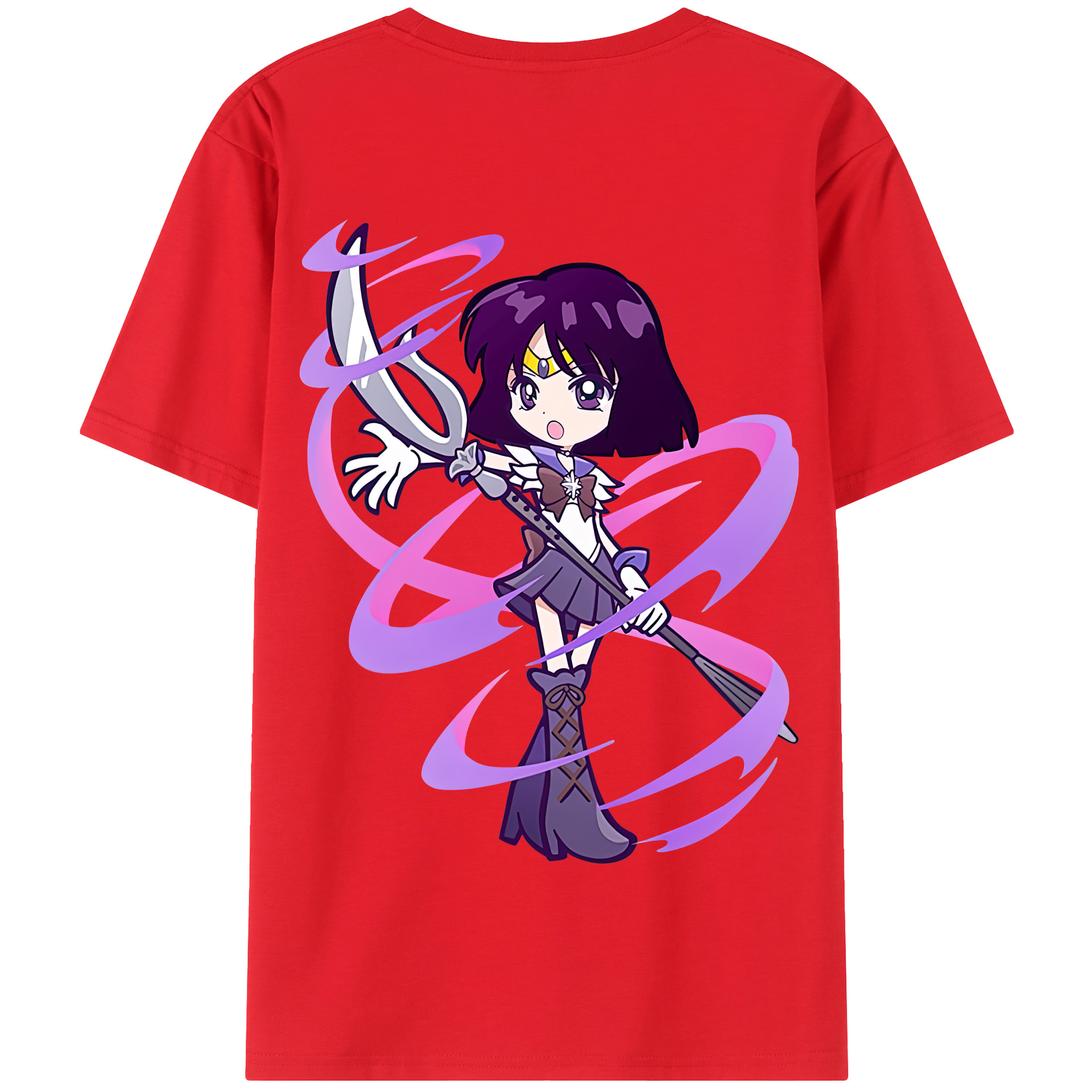 （画像用） 美少女戦士セーラームーン 土萠ほたる Sailor Moon Tomoe Hotaru （セーラーサターン；Sailor Saturn） 綿100％半袖Tシャツ（背面プリント）