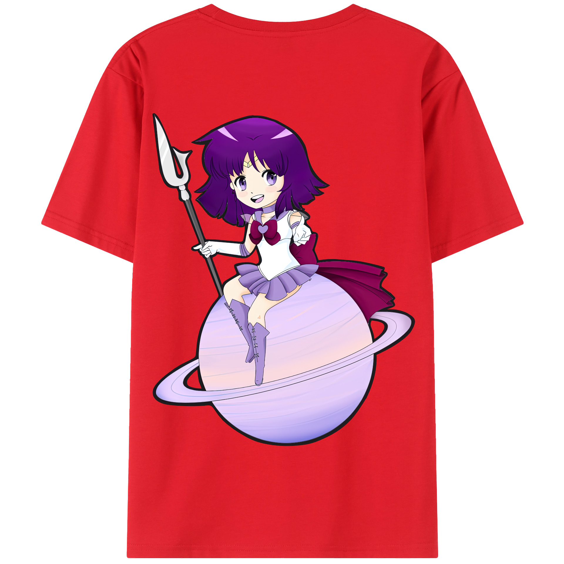 （画像用） 美少女戦士セーラームーン 土萠ほたる Sailor Moon Tomoe Hotaru （セーラーサターン；Sailor Saturn） 綿100％半袖Tシャツ（背面プリント）