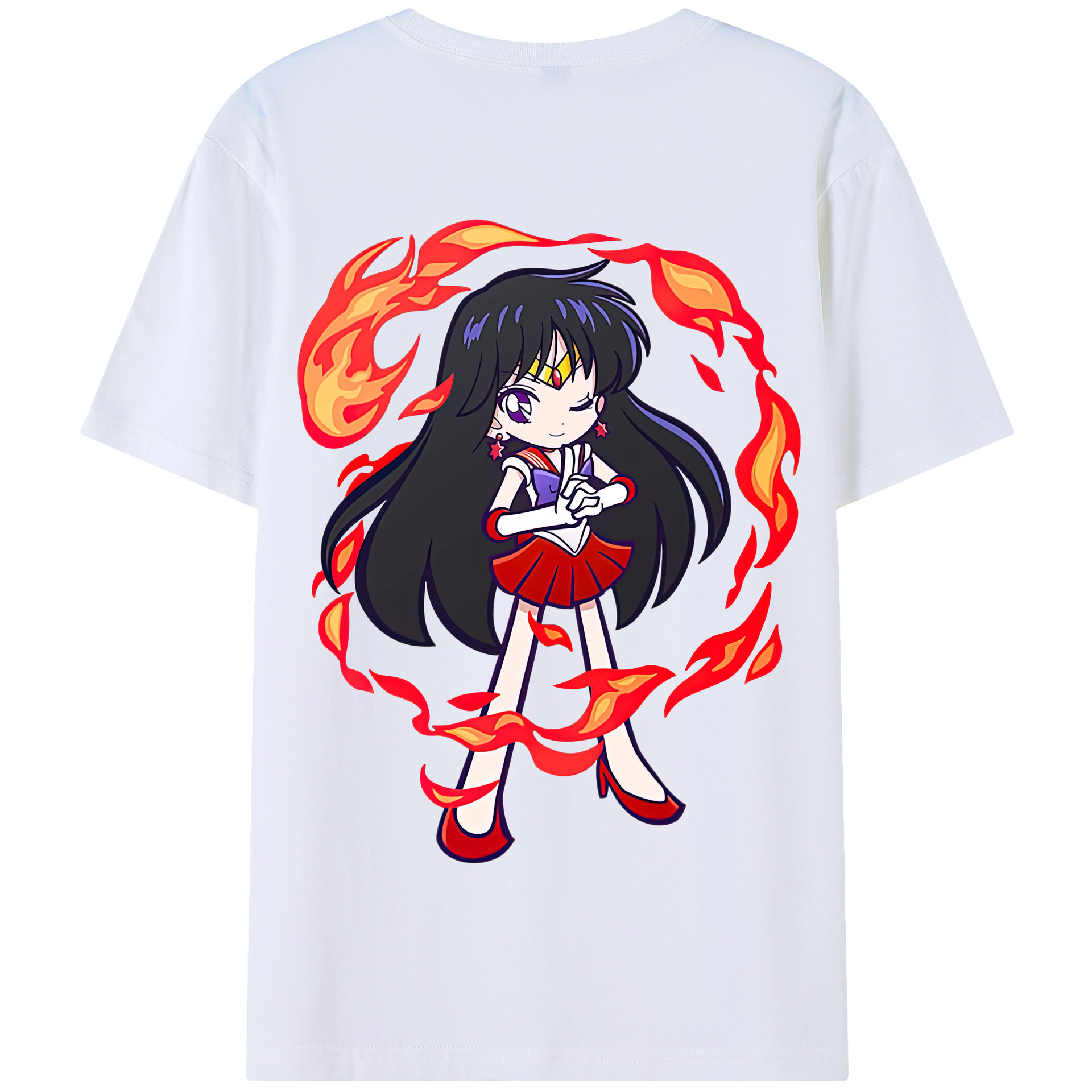 （画像用） 美少女戦士セーラームーン 火野レイ ひの レイ Sailor Moon Hino Rei （セーラーマーズ,Sailor Mars） 綿100％半袖Tシャツ（背面プリント）