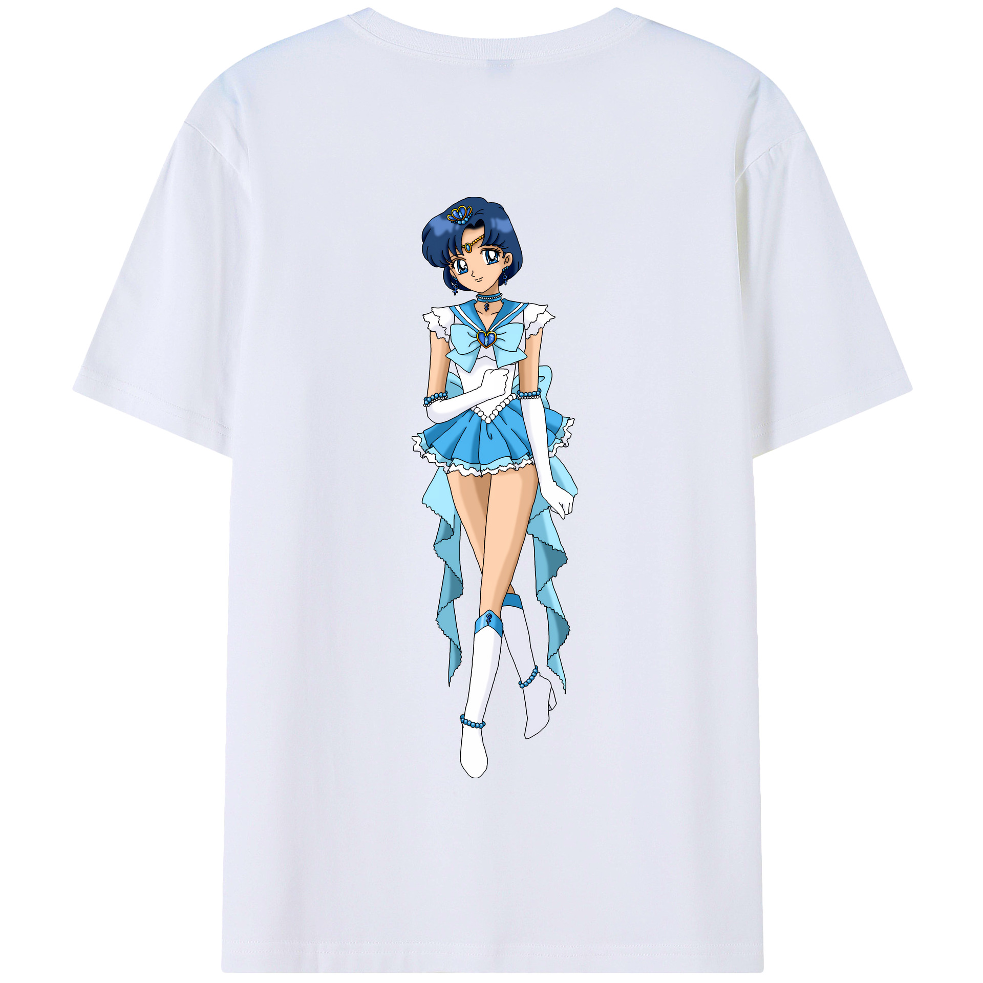 （画像用） 美少女戦士セーラームーン 水野 亜美 みずの あみ Sailor Moon Mizuno Ami 綿100％半袖Tシャツ（背面プリント）