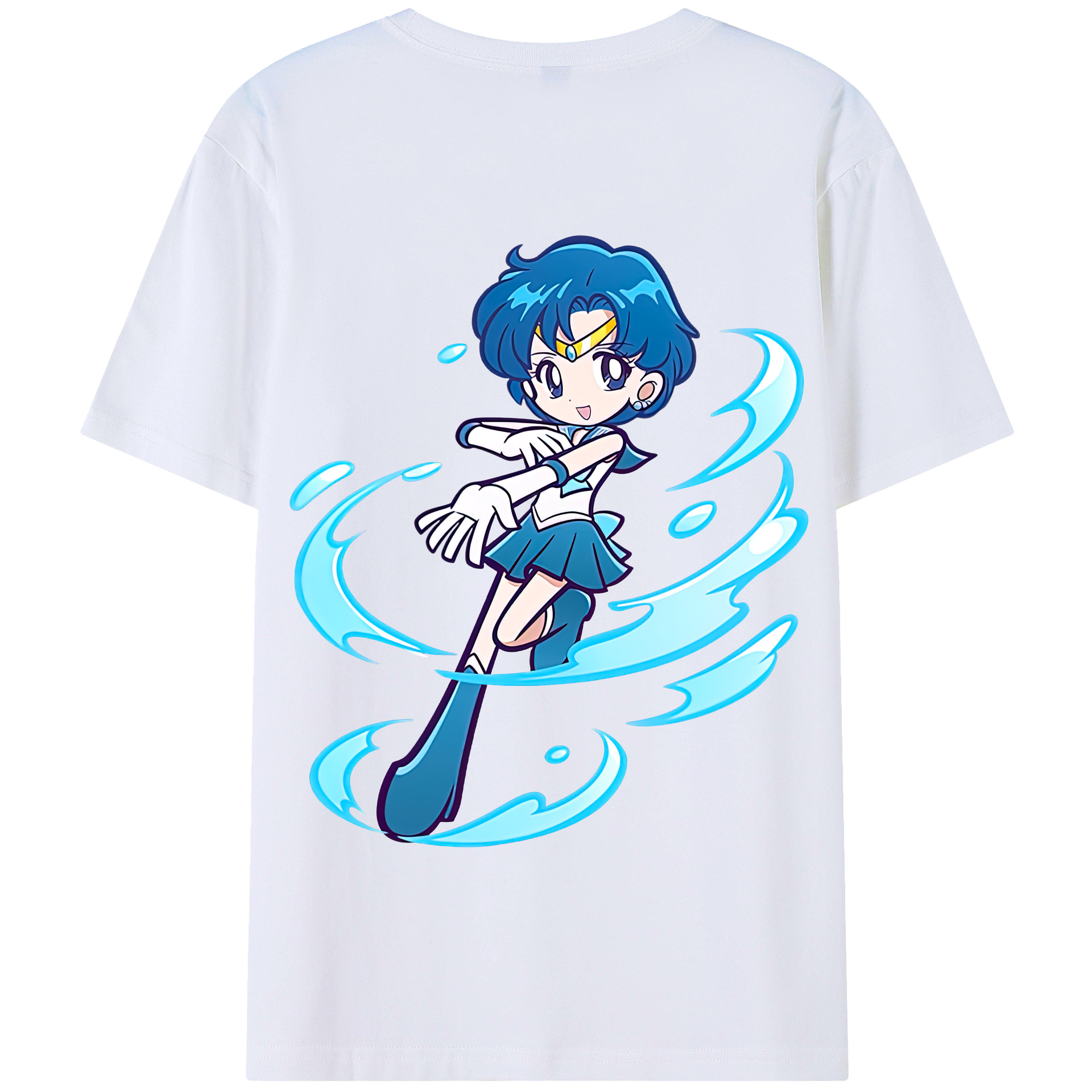 （画像用） 美少女戦士セーラームーン 水野 亜美 みずの あみ Sailor Moon Mizuno Ami 綿100％半袖Tシャツ（背面プリント）