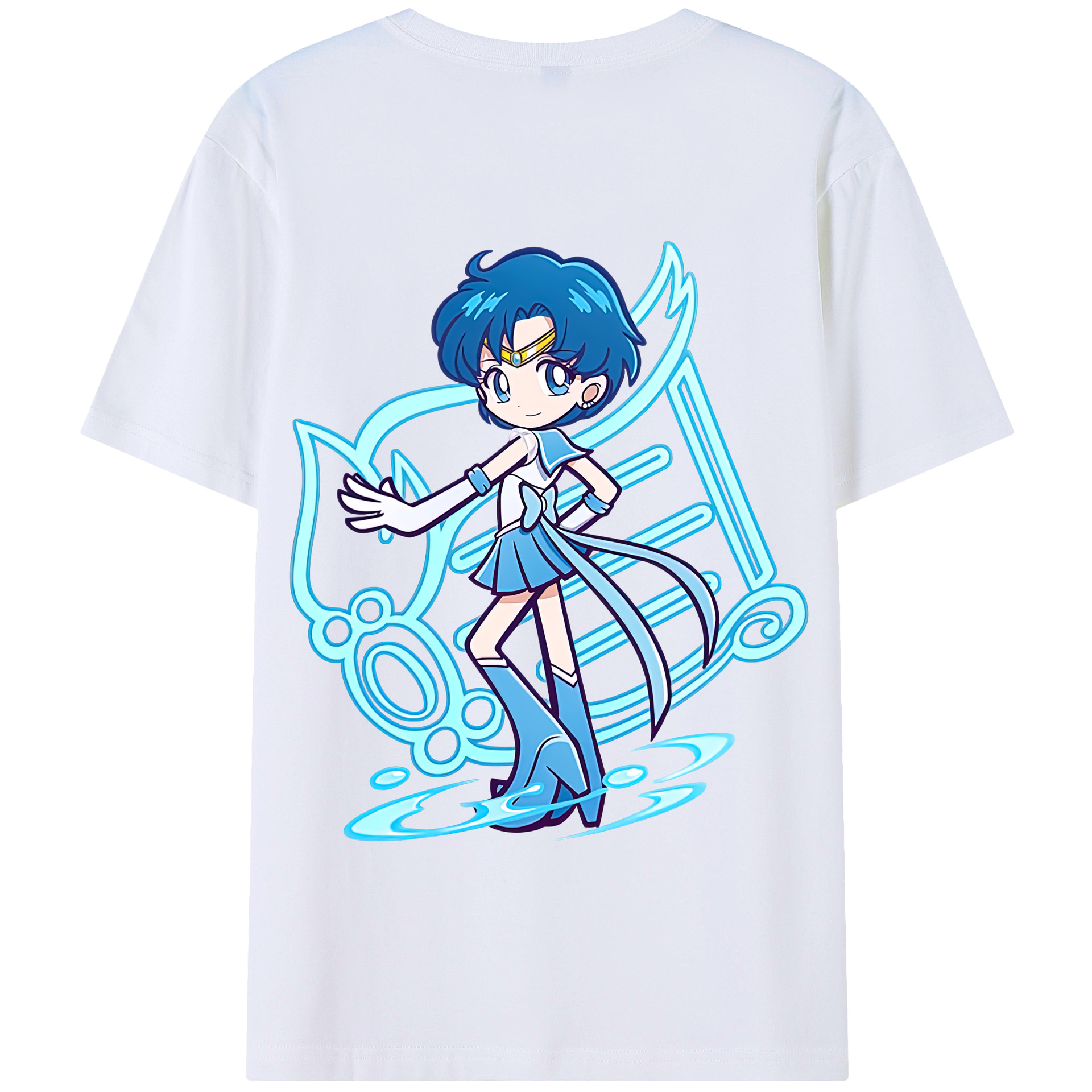 （画像用） 美少女戦士セーラームーン 水野 亜美 みずの あみ Sailor Moon Mizuno Ami 綿100％半袖Tシャツ（背面プリント）