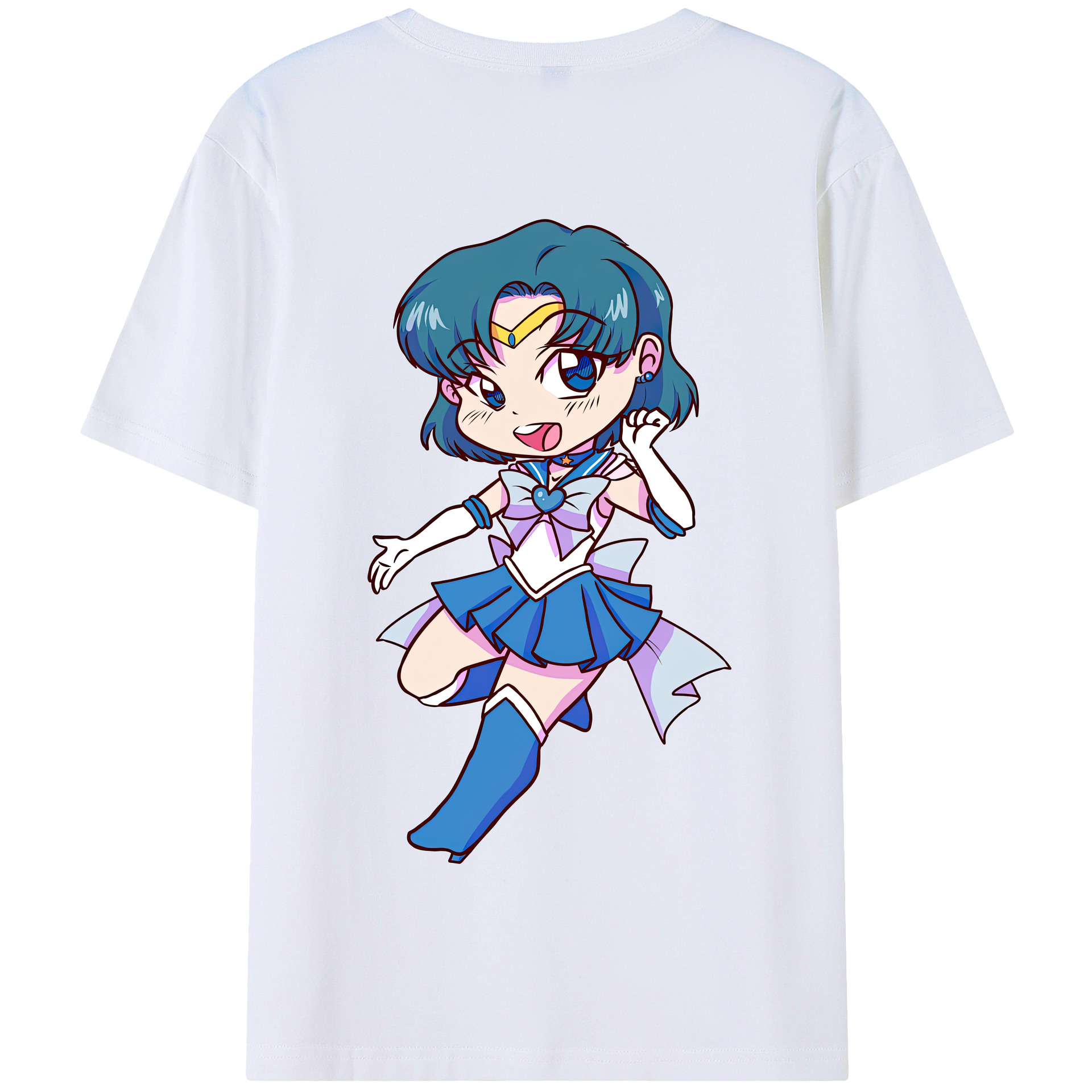 （画像用） 美少女戦士セーラームーン 水野 亜美 みずの あみ Sailor Moon Mizuno Ami 綿100％半袖Tシャツ（背面プリント）
