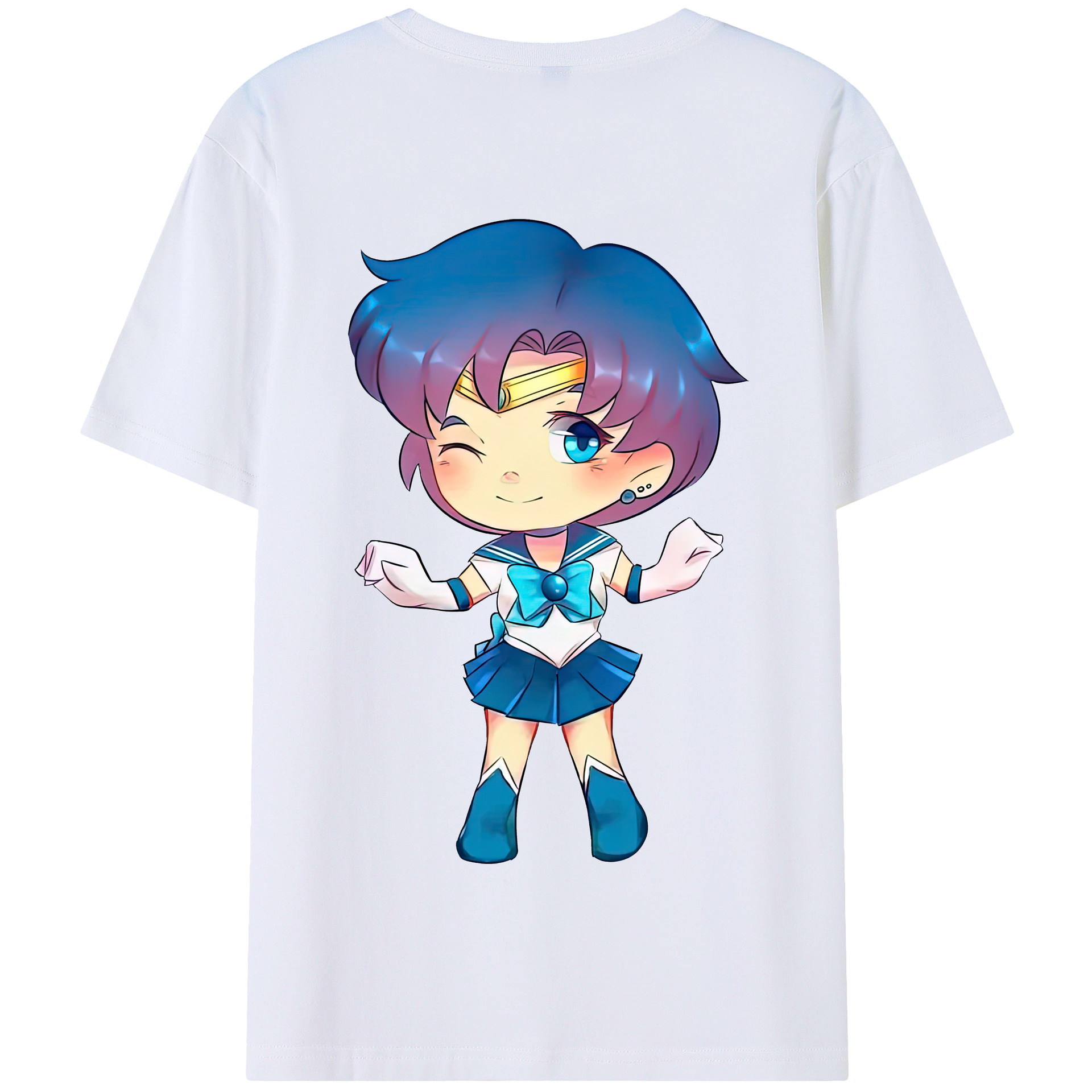 （画像用） 美少女戦士セーラームーン 水野 亜美 みずの あみ Sailor Moon Mizuno Ami 綿100％半袖Tシャツ（背面プリント）