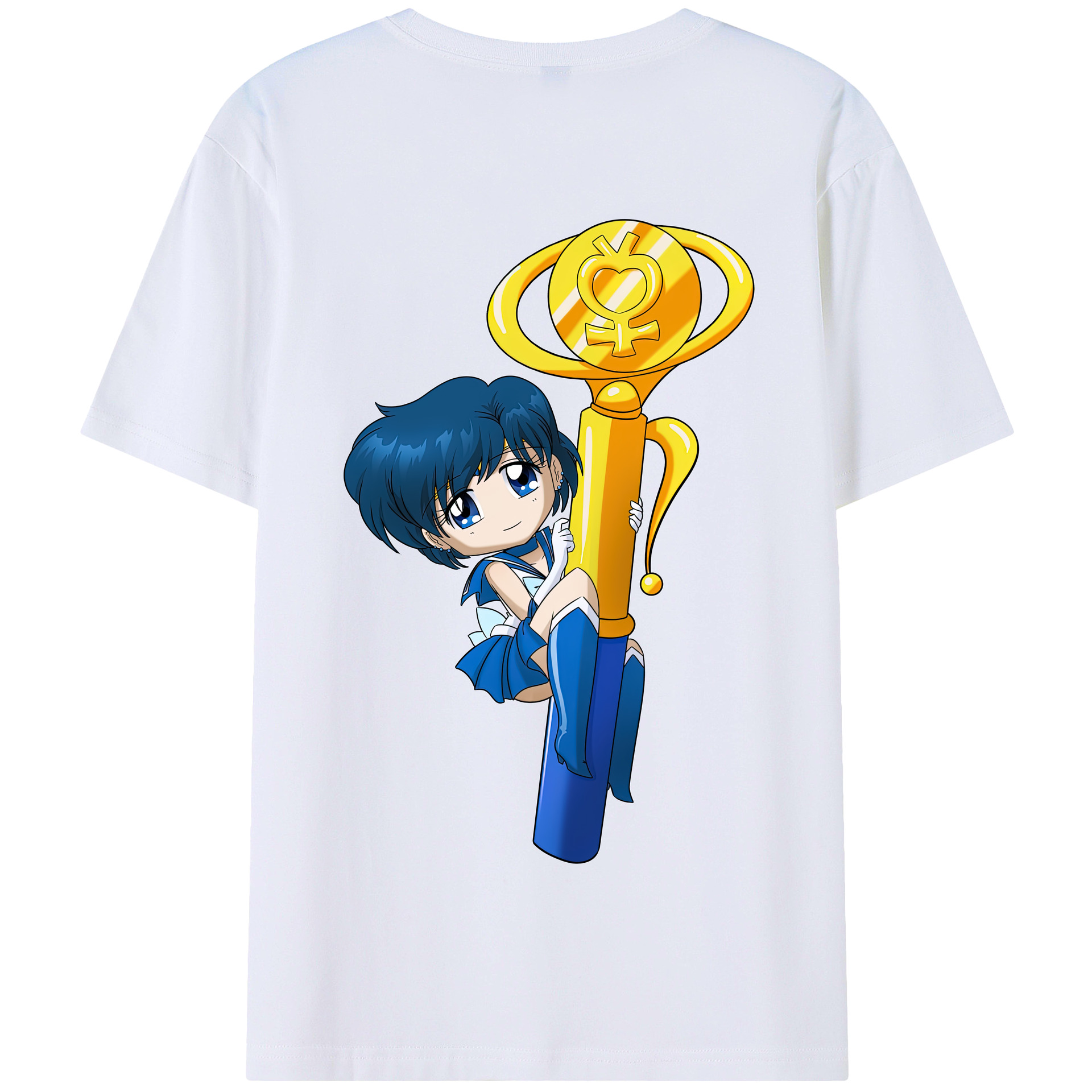 （画像用） 美少女戦士セーラームーン 水野 亜美 みずの あみ Sailor Moon Mizuno Ami 綿100％半袖Tシャツ（背面プリント）