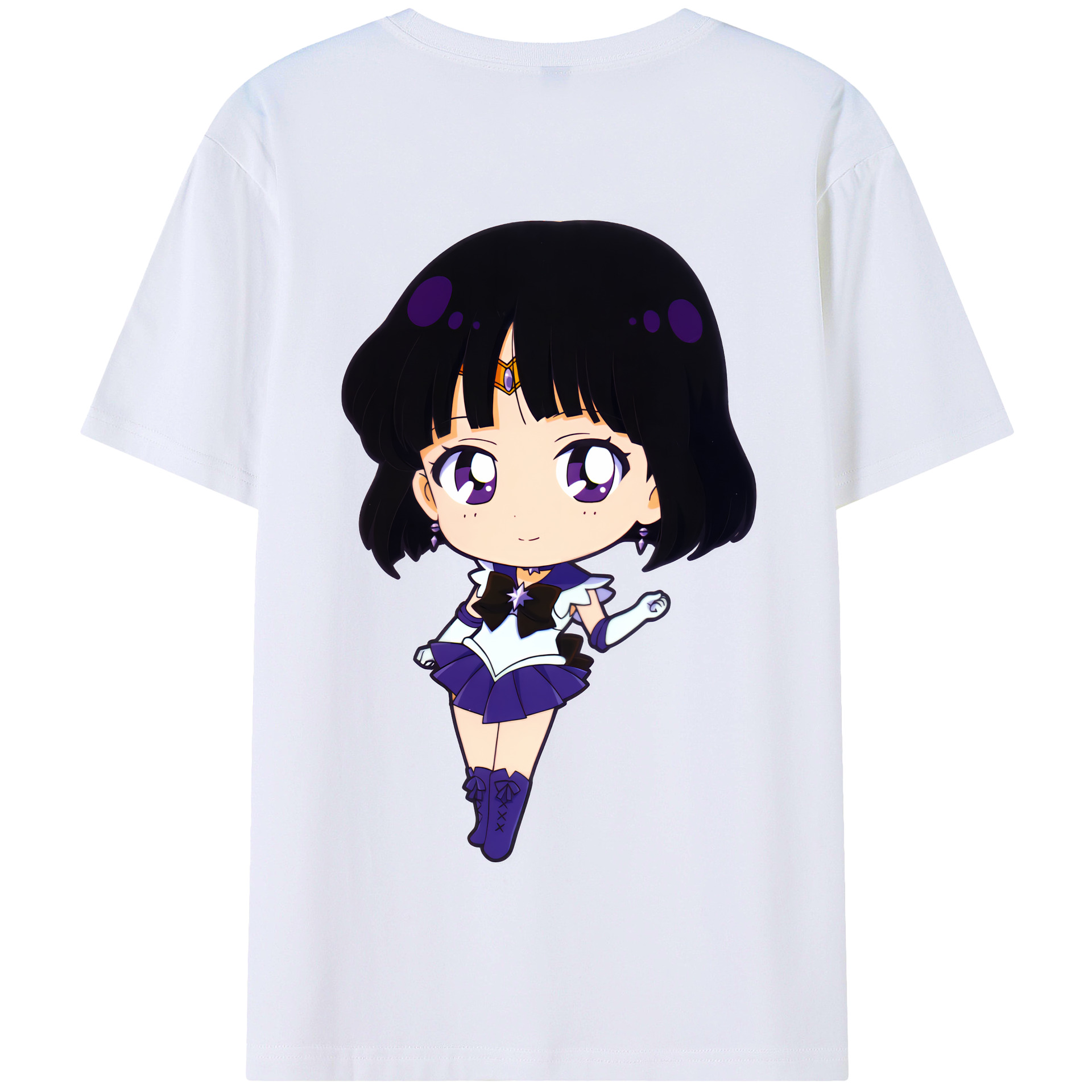 （画像用） 美少女戦士セーラームーン 土萠ほたる Sailor Moon Tomoe Hotaru （セーラーサターン；Sailor Saturn） 綿100％半袖Tシャツ（背面プリント）