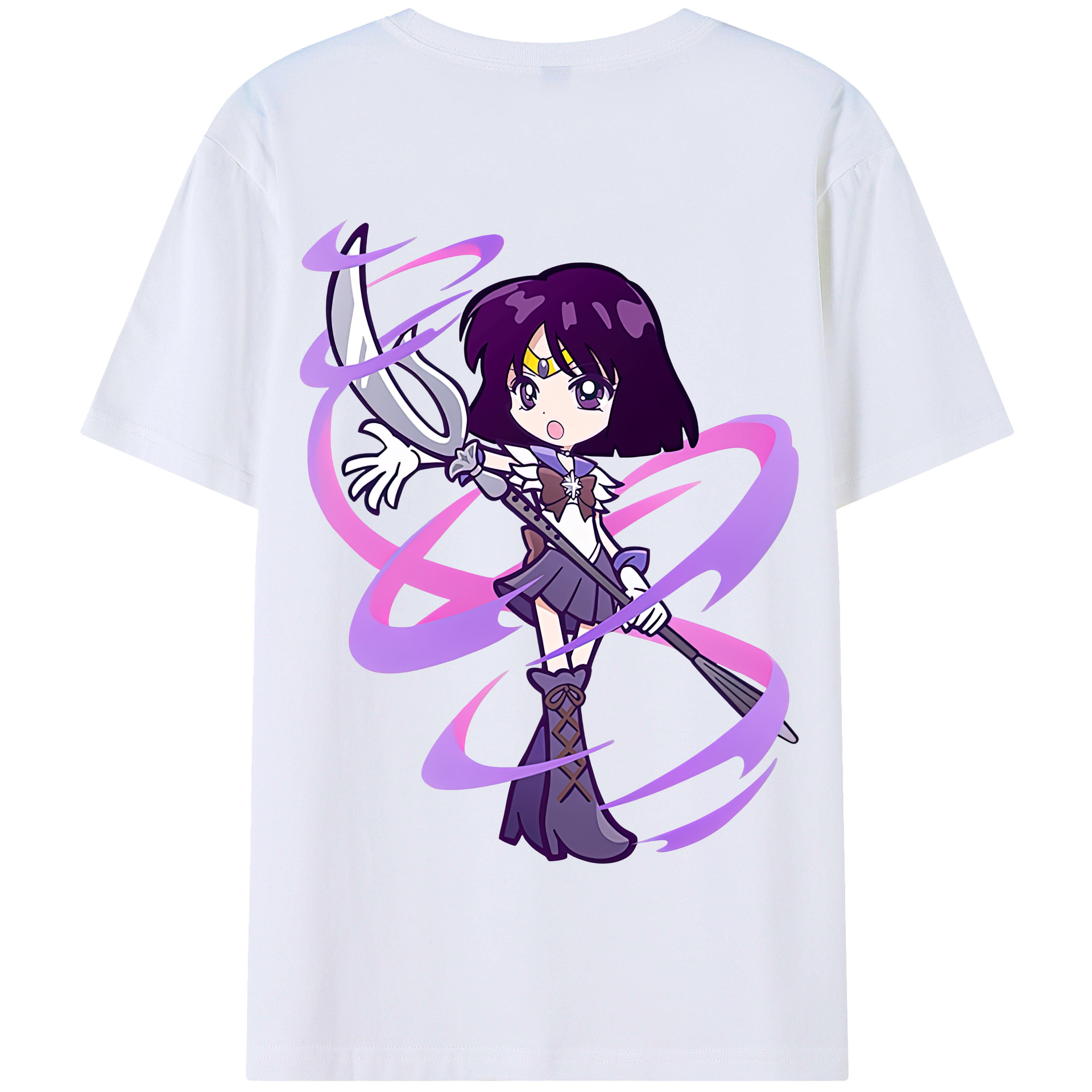 （画像用） 美少女戦士セーラームーン 土萠ほたる Sailor Moon Tomoe Hotaru （セーラーサターン；Sailor Saturn） 綿100％半袖Tシャツ（背面プリント）