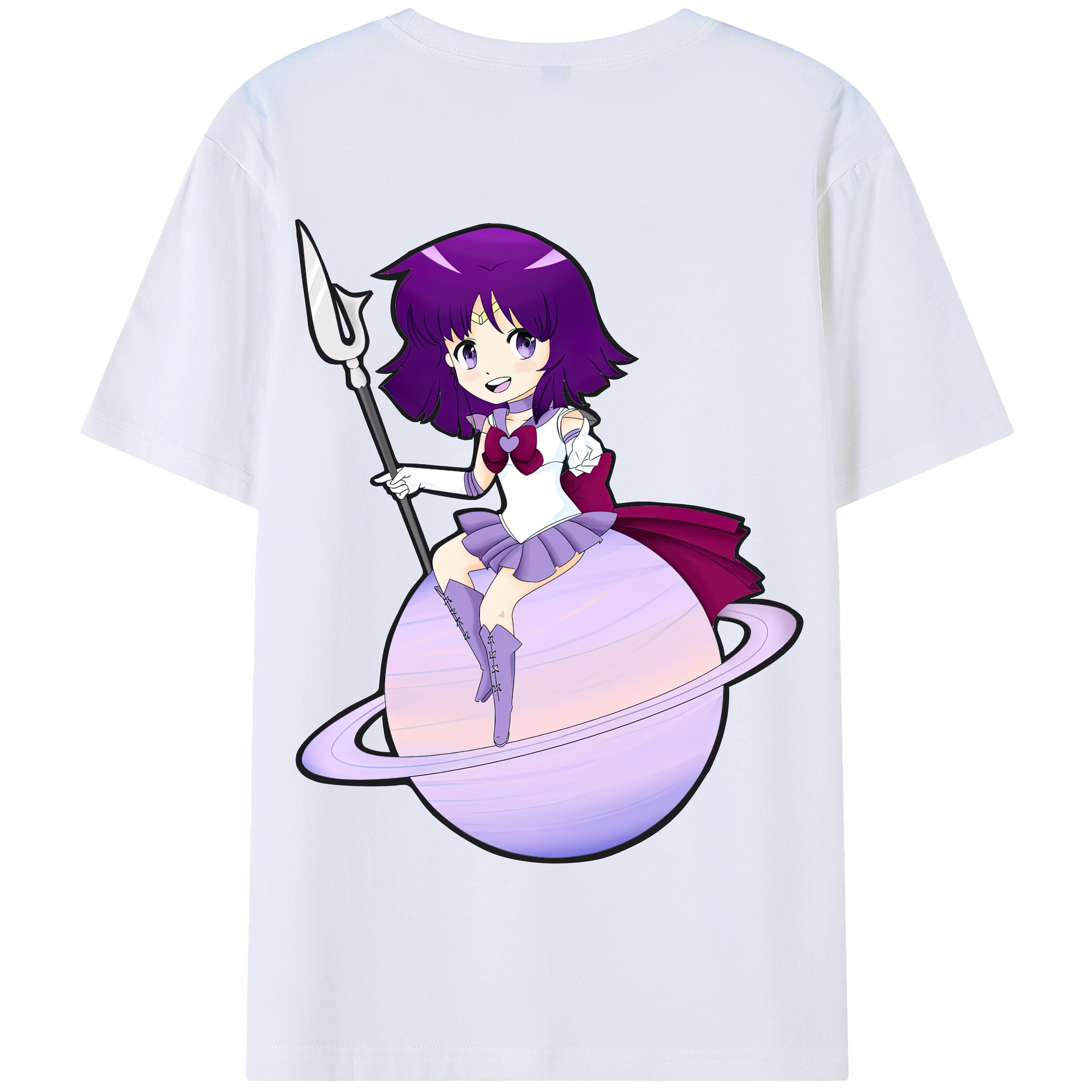 （画像用） 美少女戦士セーラームーン 土萠ほたる Sailor Moon Tomoe Hotaru （セーラーサターン；Sailor Saturn） 綿100％半袖Tシャツ（背面プリント）