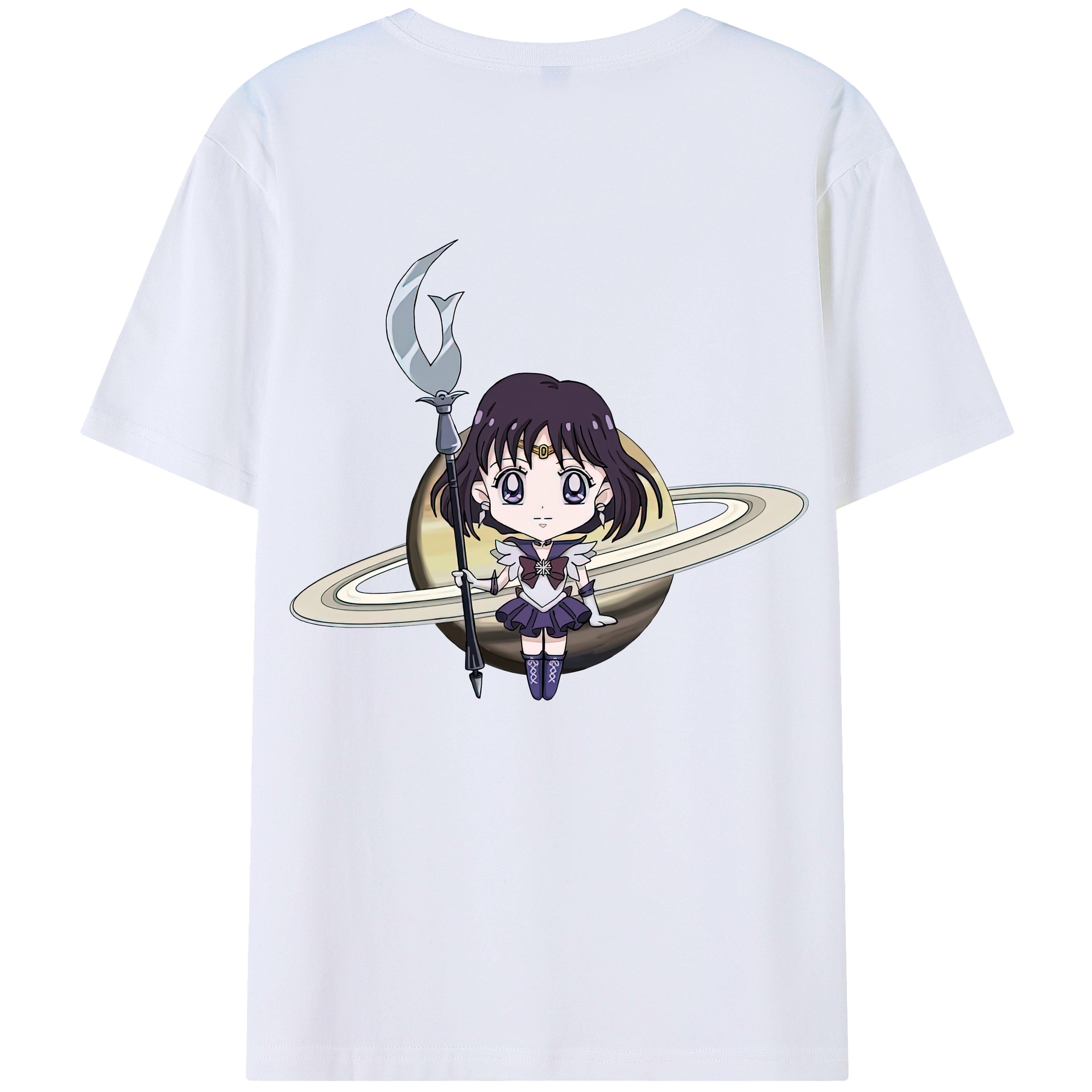 （画像用） 美少女戦士セーラームーン 土萠ほたる Sailor Moon Tomoe Hotaru （セーラーサターン；Sailor Saturn） 綿100％半袖Tシャツ（背面プリント）