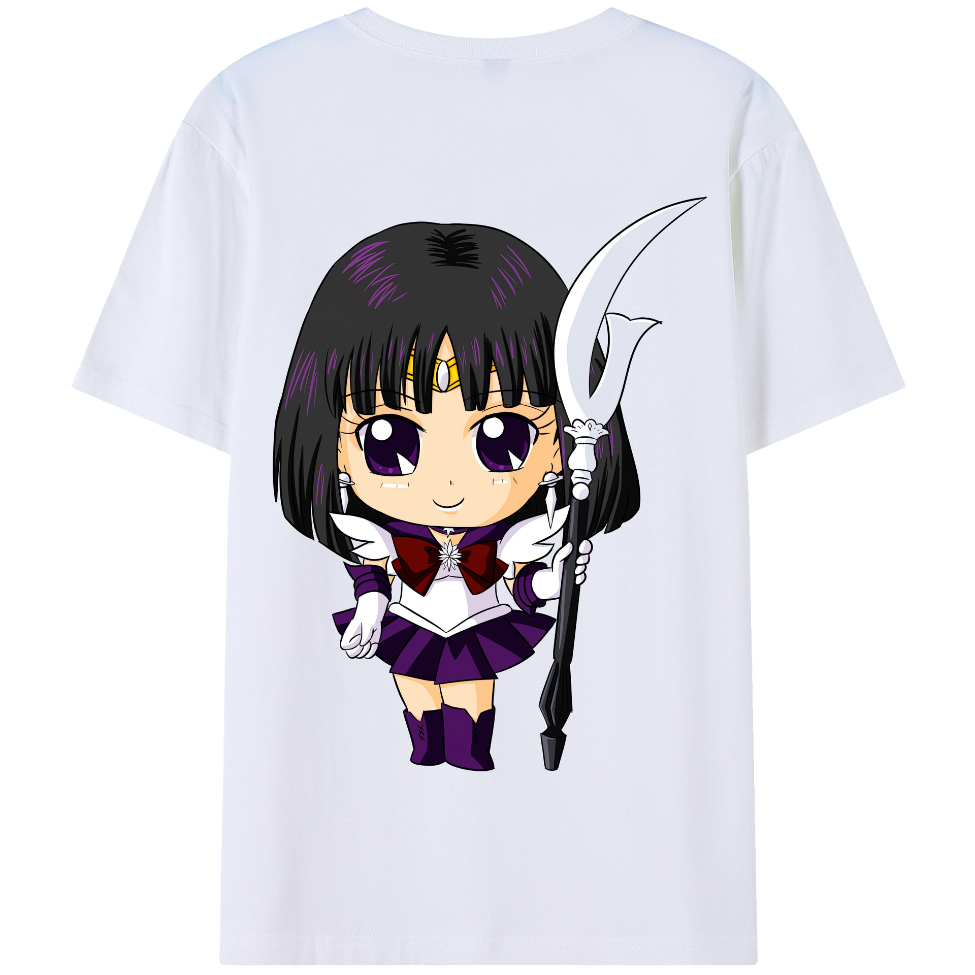 （画像用） 美少女戦士セーラームーン 土萠ほたる Sailor Moon Tomoe Hotaru （セーラーサターン；Sailor Saturn） 綿100％半袖Tシャツ（背面プリント）