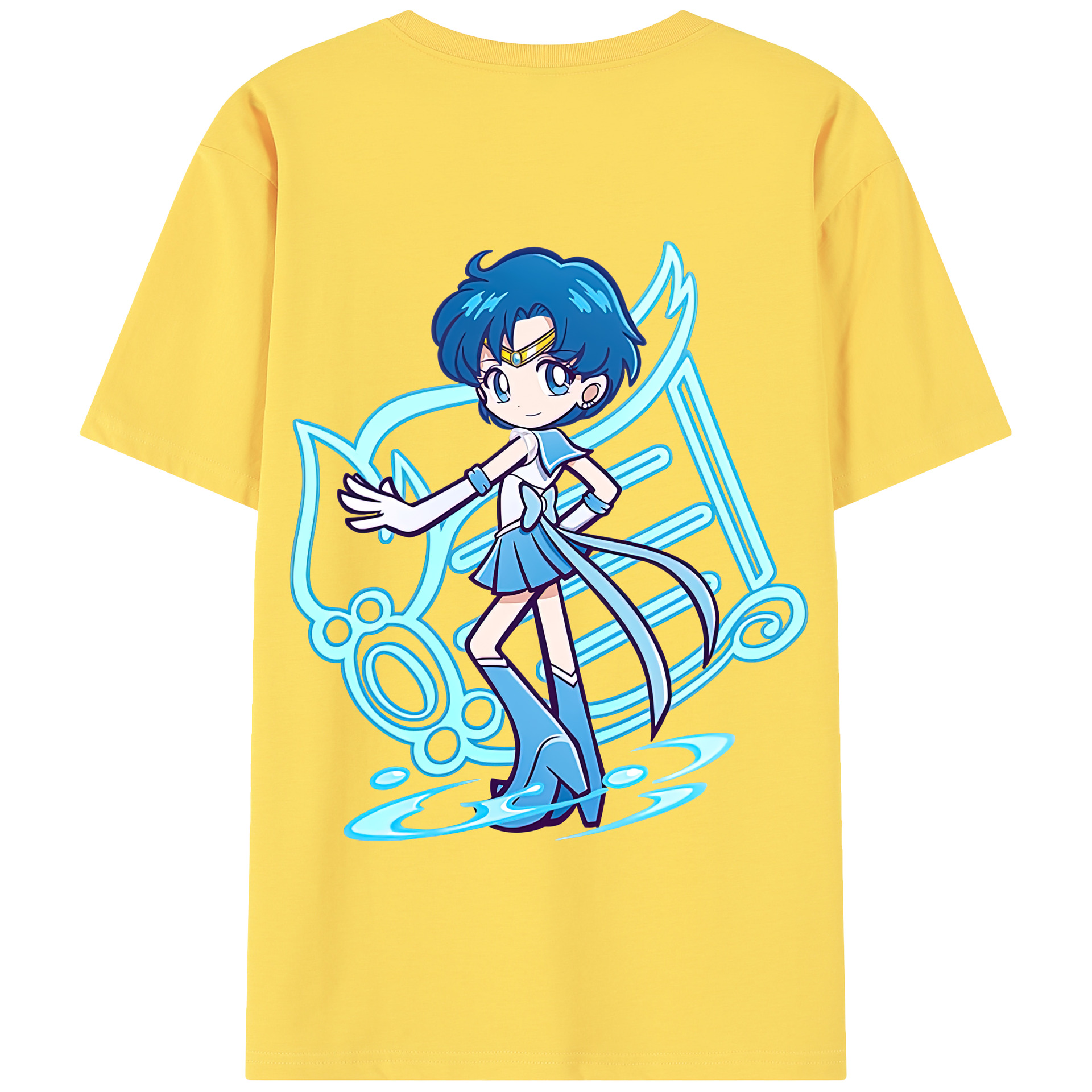 （画像用） 美少女戦士セーラームーン 水野 亜美 みずの あみ Sailor Moon Mizuno Ami 綿100％半袖Tシャツ（背面プリント）