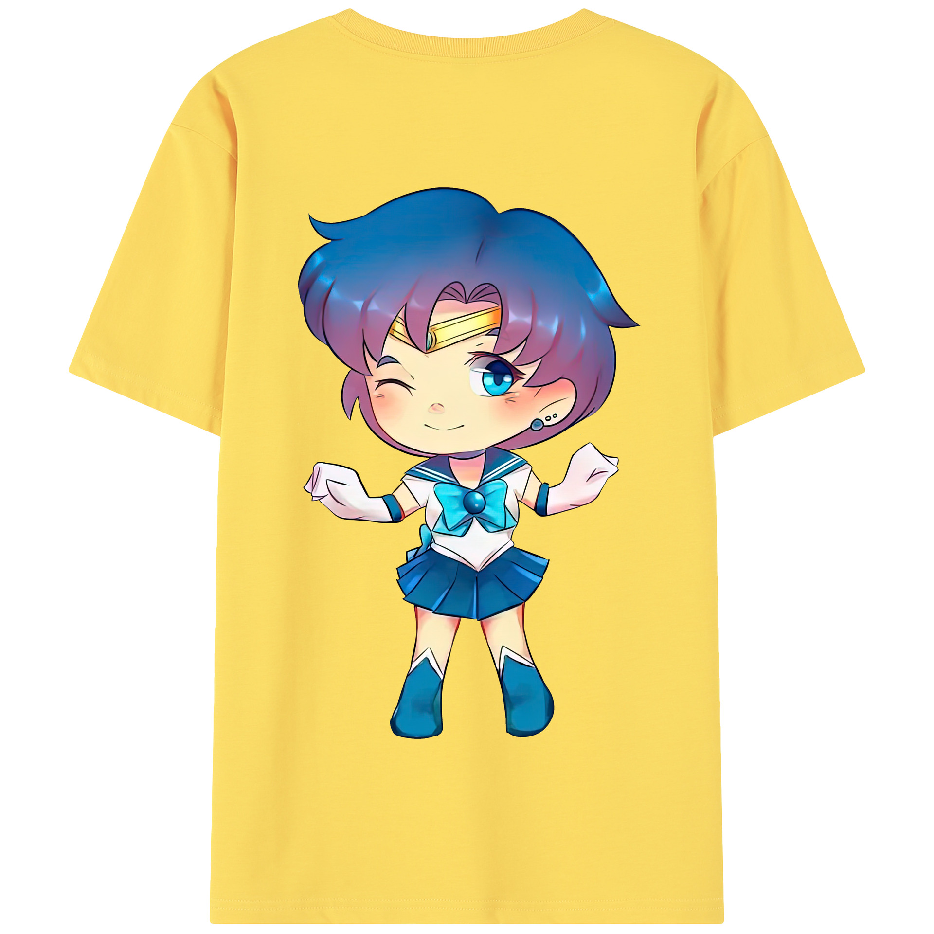 （画像用） 美少女戦士セーラームーン 水野 亜美 みずの あみ Sailor Moon Mizuno Ami 綿100％半袖Tシャツ（背面プリント）