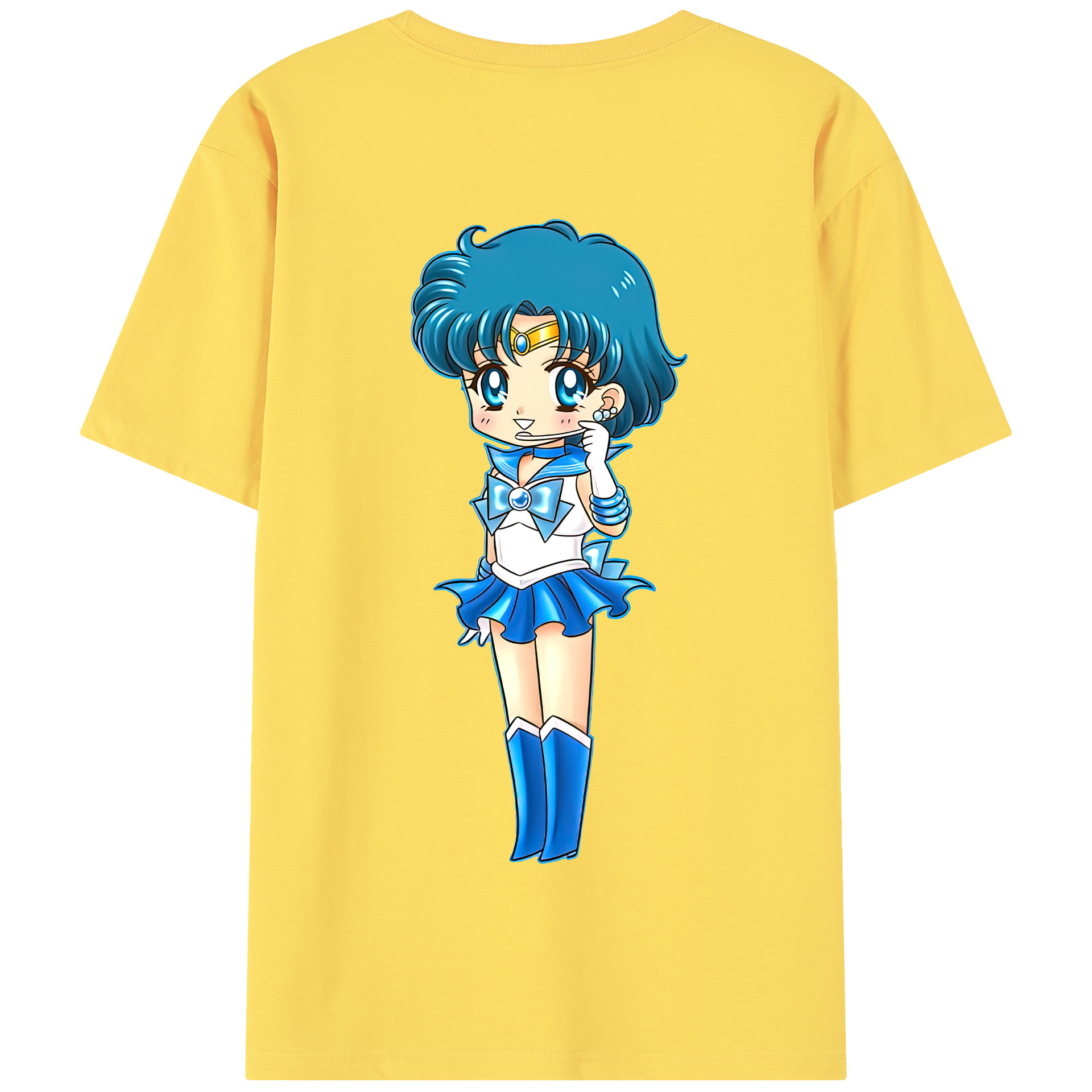 （画像用） 美少女戦士セーラームーン 水野 亜美 みずの あみ Sailor Moon Mizuno Ami 綿100％半袖Tシャツ（背面プリント）