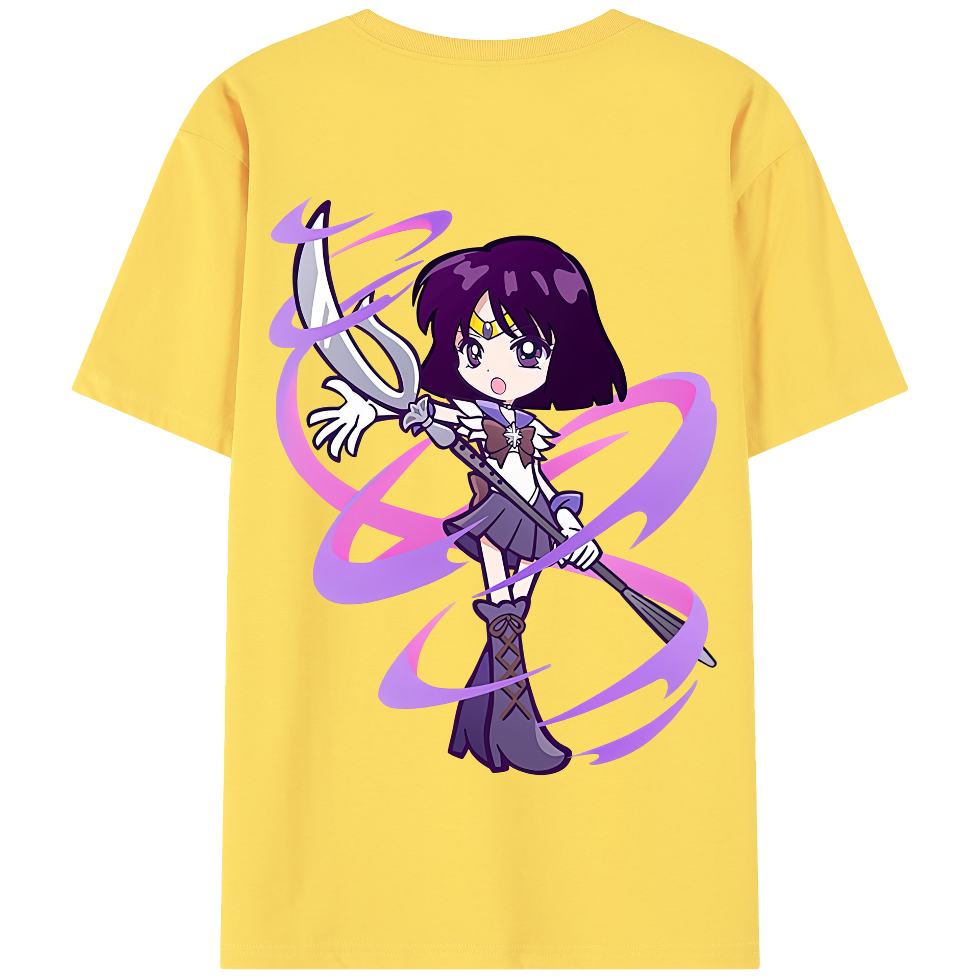 （画像用） 美少女戦士セーラームーン 土萠ほたる Sailor Moon Tomoe Hotaru （セーラーサターン；Sailor Saturn） 綿100％半袖Tシャツ（背面プリント）