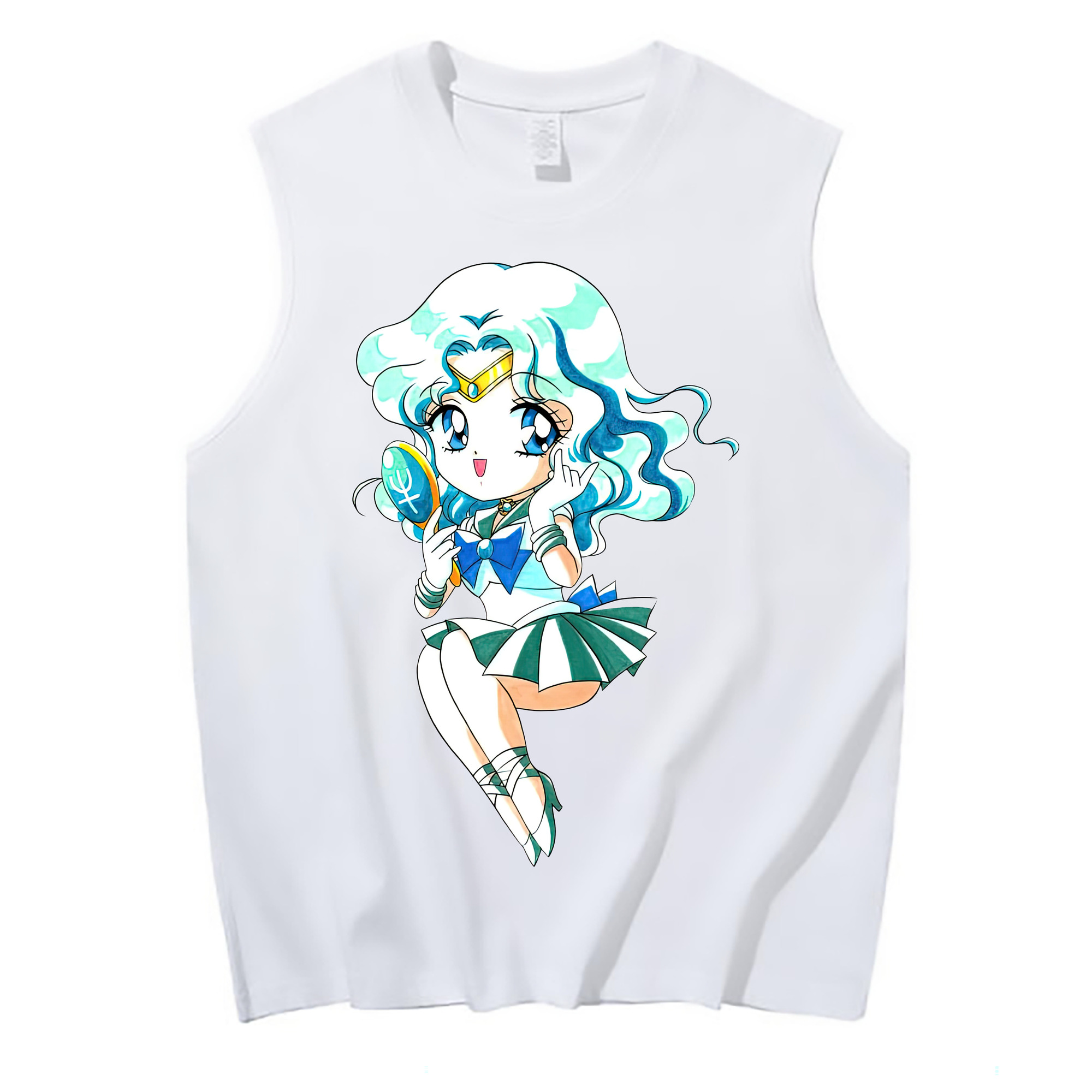 （画像用） 美少女戦士セーラームーン 海王 みちる（かいおう みちる） Sailor Moon Kaiou Michiru コットン100％タンクトップ（フロントプリント）