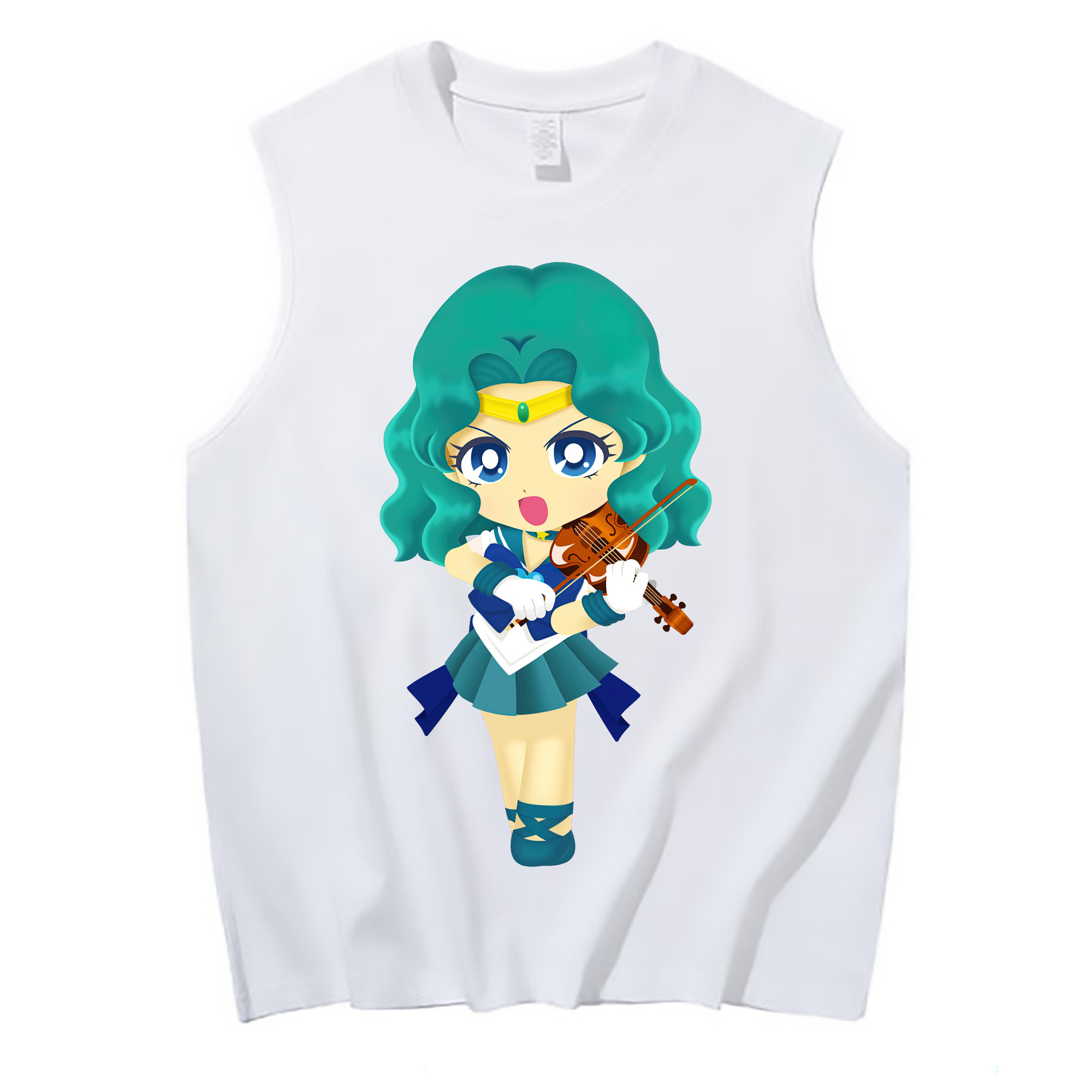 （画像用） 美少女戦士セーラームーン 海王 みちる（かいおう みちる） Sailor Moon Kaiou Michiru コットン100％タンクトップ（フロントプリント）