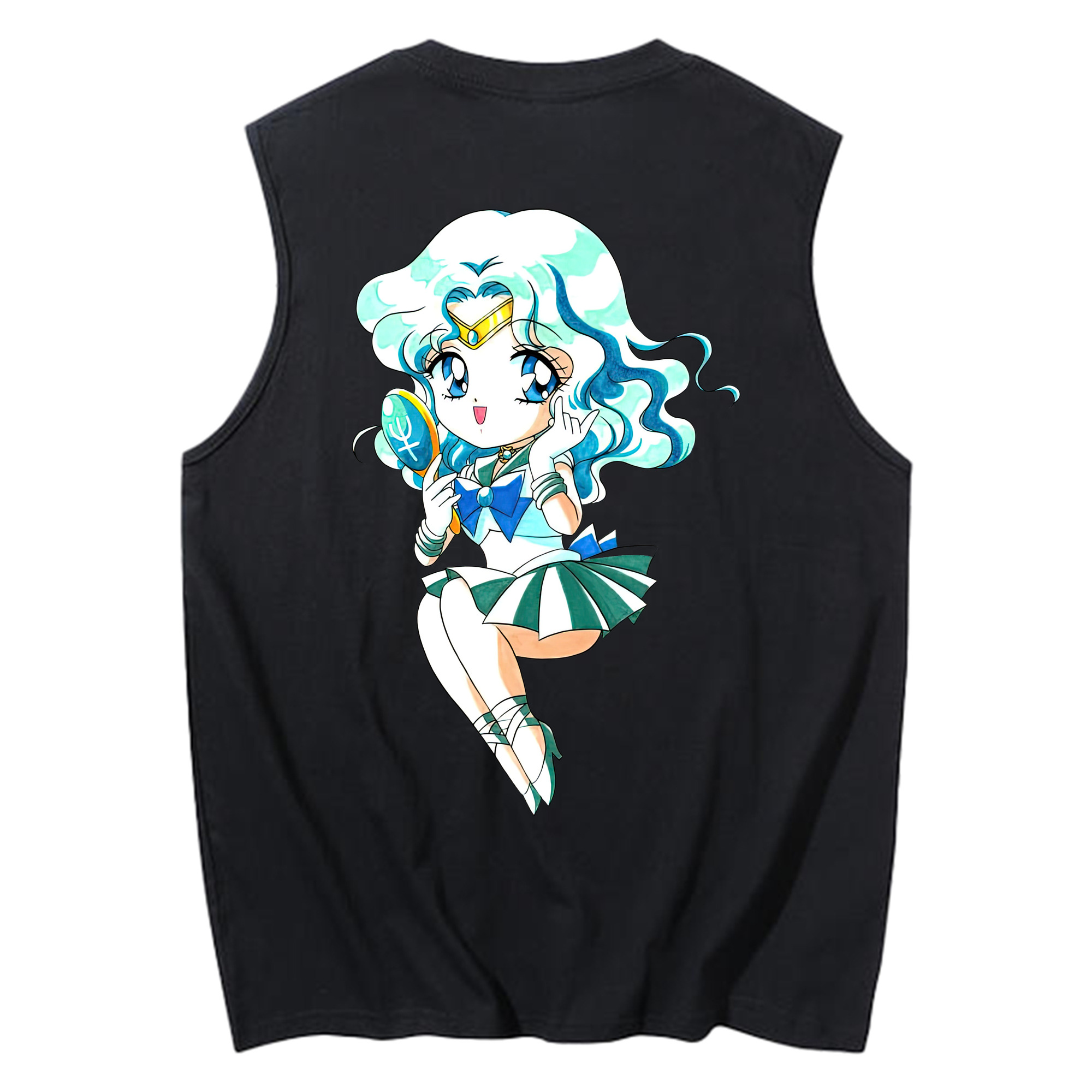 （画像用） 美少女戦士セーラームーン 海王 みちる（かいおう みちる） Sailor Moon Kaiou Michiru コットン100％タンクトップ（背面プリント）