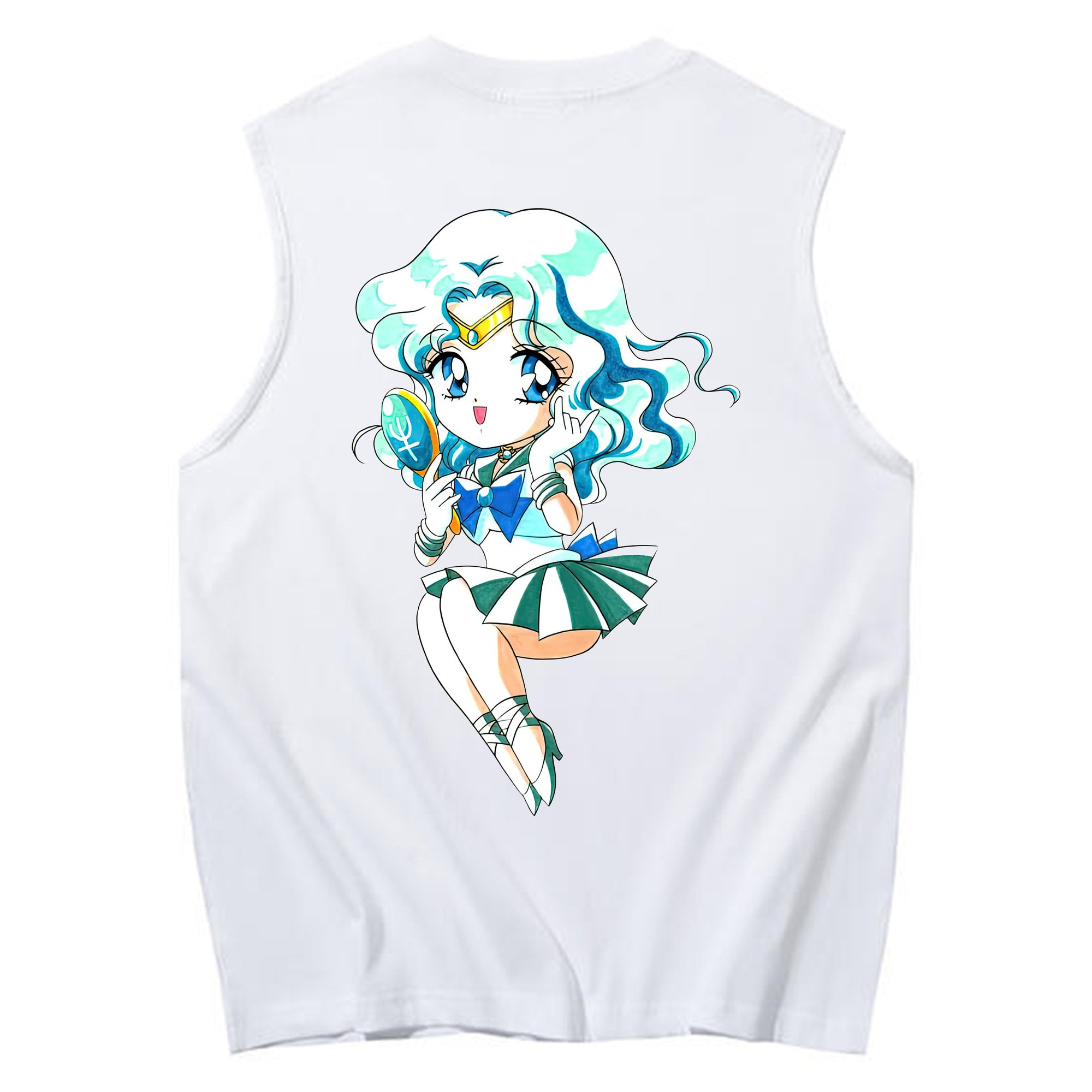 （画像用） 美少女戦士セーラームーン 海王 みちる（かいおう みちる） Sailor Moon Kaiou Michiru コットン100％タンクトップ（背面プリント）