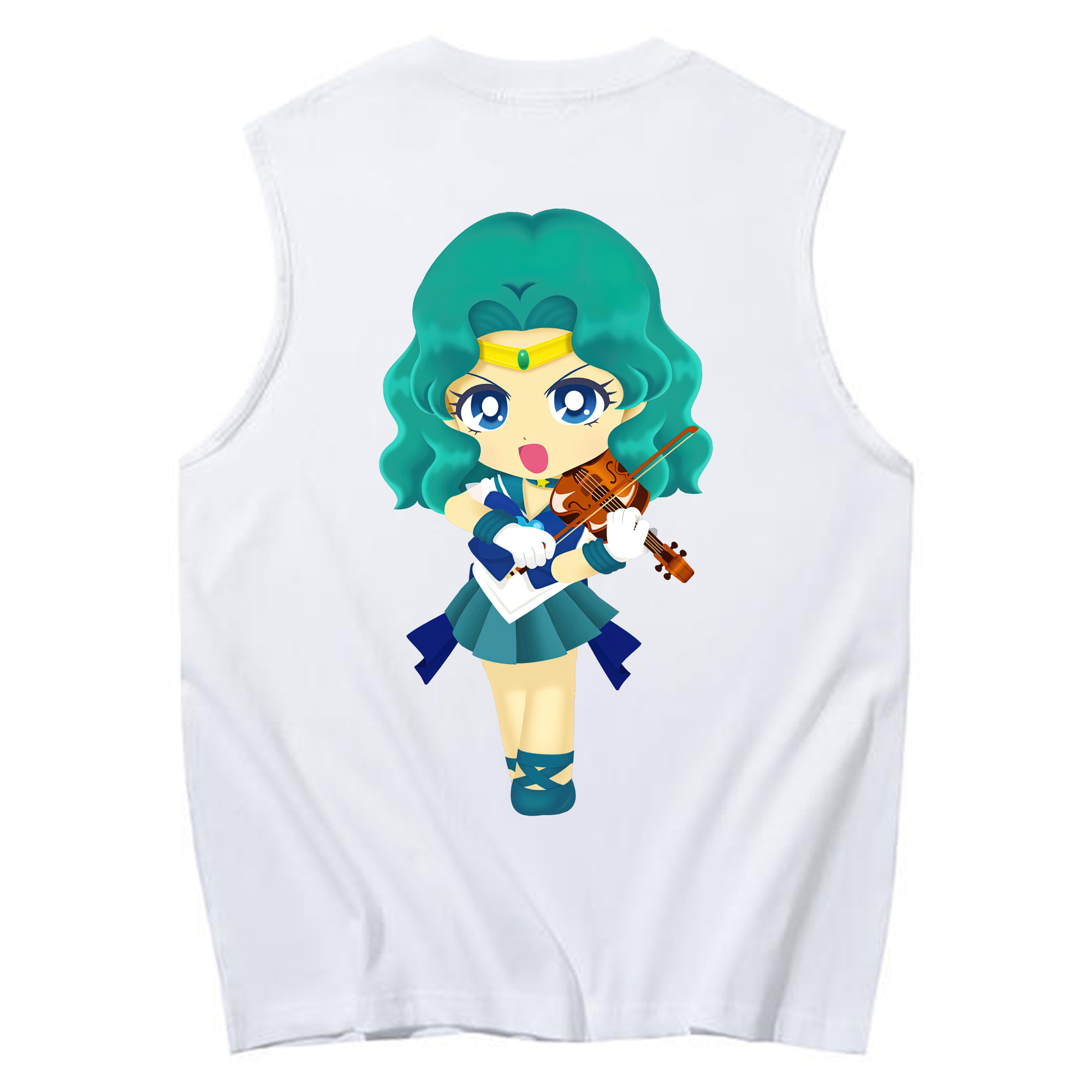 （画像用） 美少女戦士セーラームーン 海王 みちる（かいおう みちる） Sailor Moon Kaiou Michiru コットン100％タンクトップ（背面プリント）