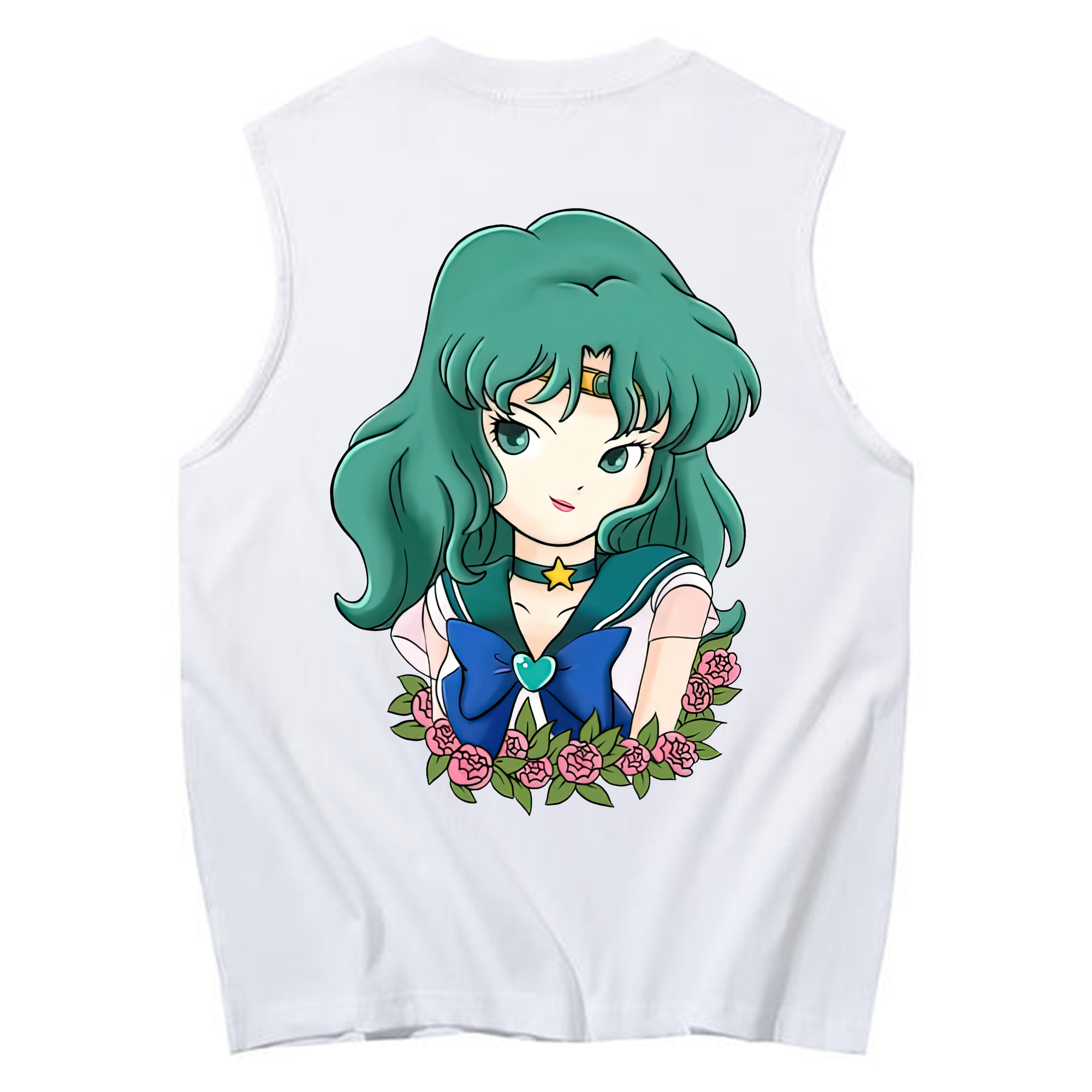 （画像用） 美少女戦士セーラームーン 海王 みちる（かいおう みちる） Sailor Moon Kaiou Michiru コットン100％タンクトップ（背面プリント）