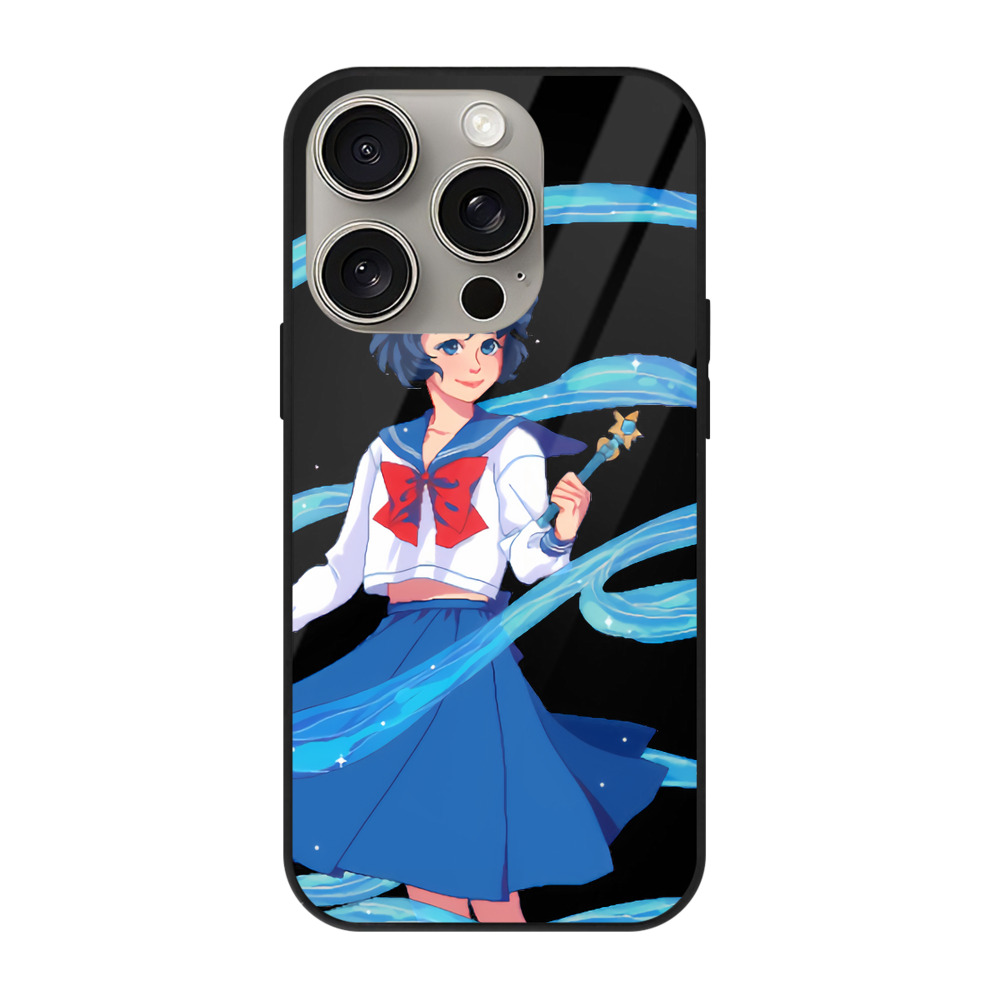 （画像用） 美少女戦士セーラームーン 水野 亜美 みずの あみ Sailor Moon Mizuno Ami 【iPhone15Pro対応】スマホケース 耐衝撃＆黄変防止 背面ガラス