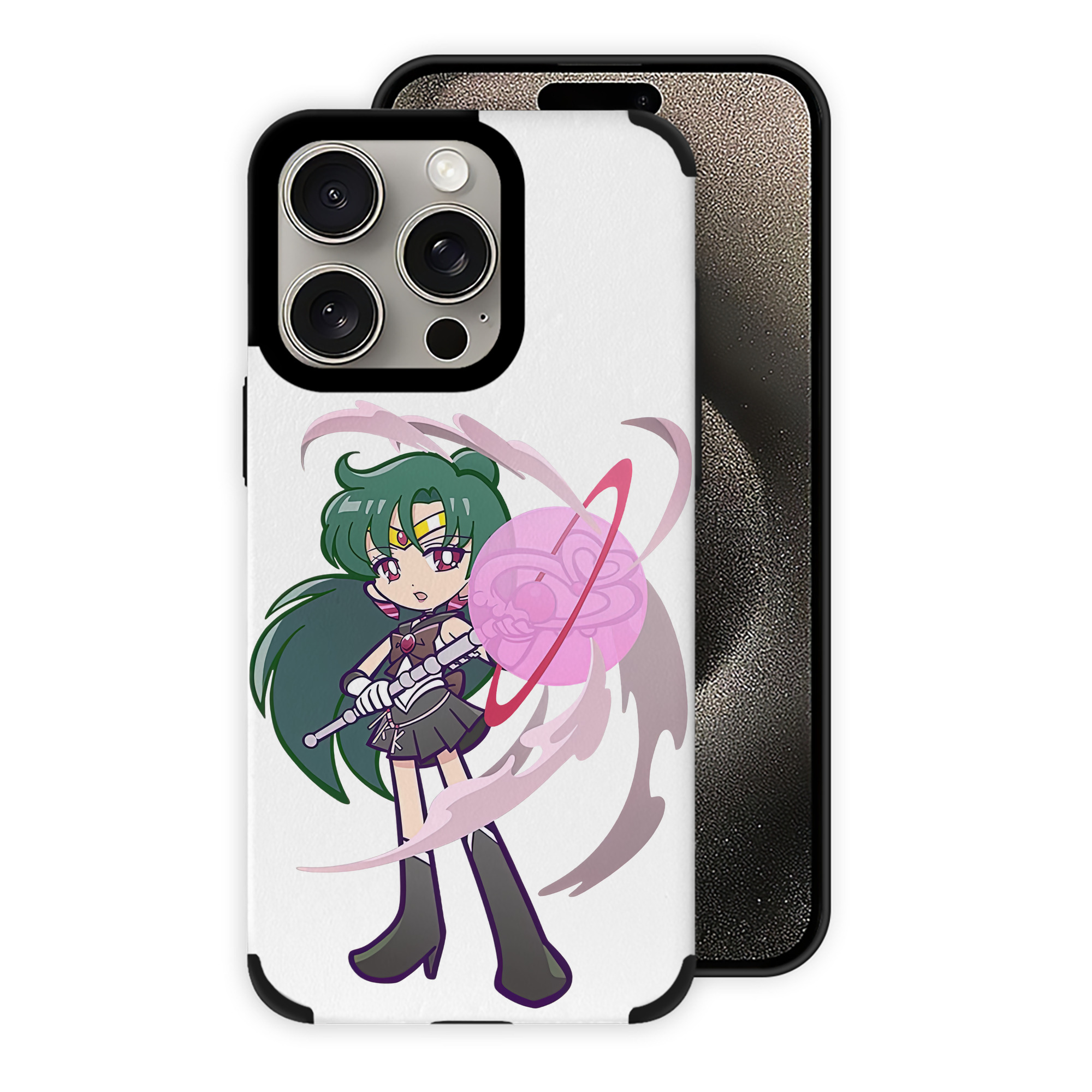 （画像用） 美少女戦士セーラームーン 冥王せつな Sailor Moon Meiou Setsuna 【iPhone15ProMax対応】 PUレザー スマホケース 耐衝撃＆黄変防止