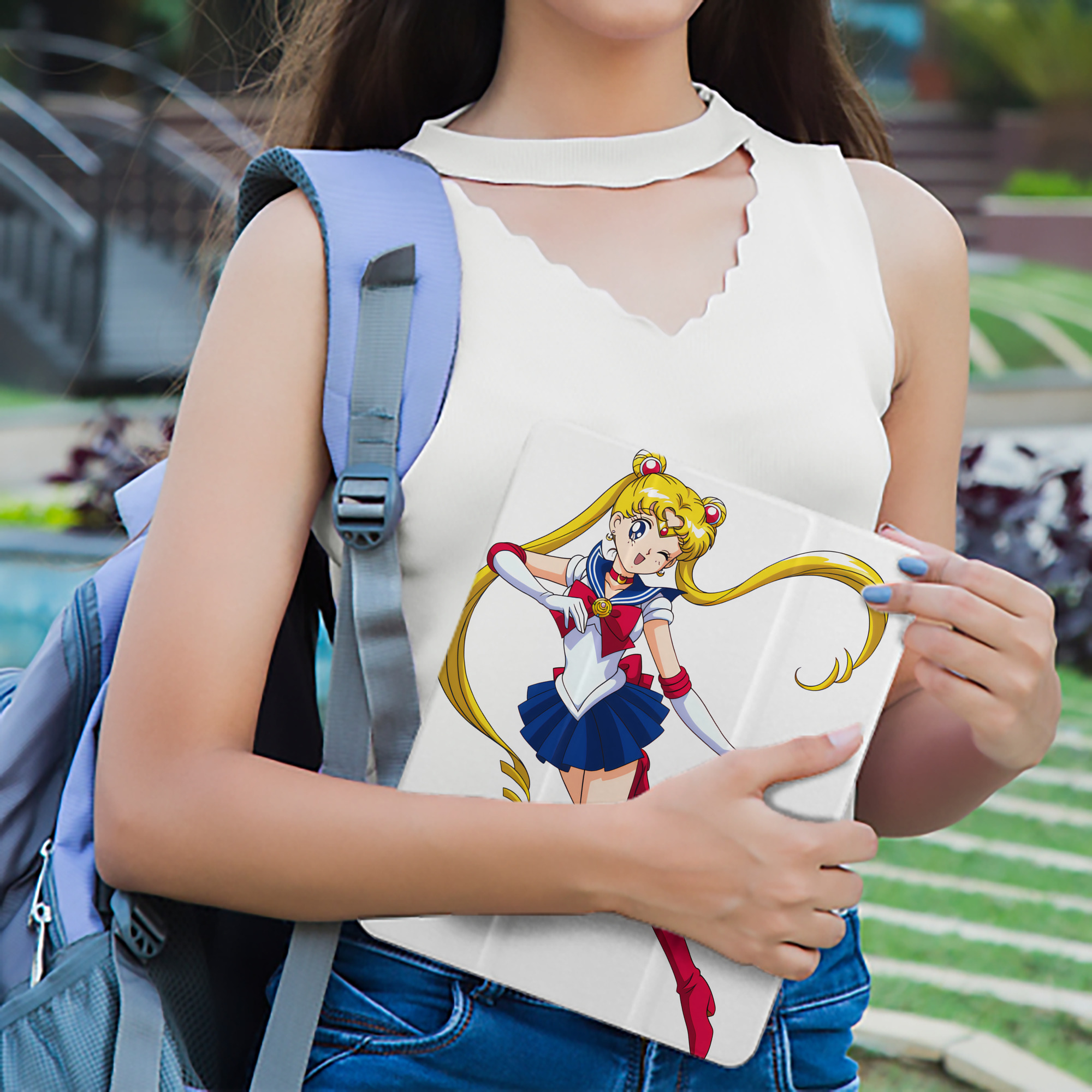 美少女戦士セーラームーン 月野 うさぎ つきの うさぎ Sailor Moon Tsukino Usagi IPad ケース ペン収納付き 三つ折りスタンド PUレザー×シリコン 対応機種9.5/10.5/10.9インチ