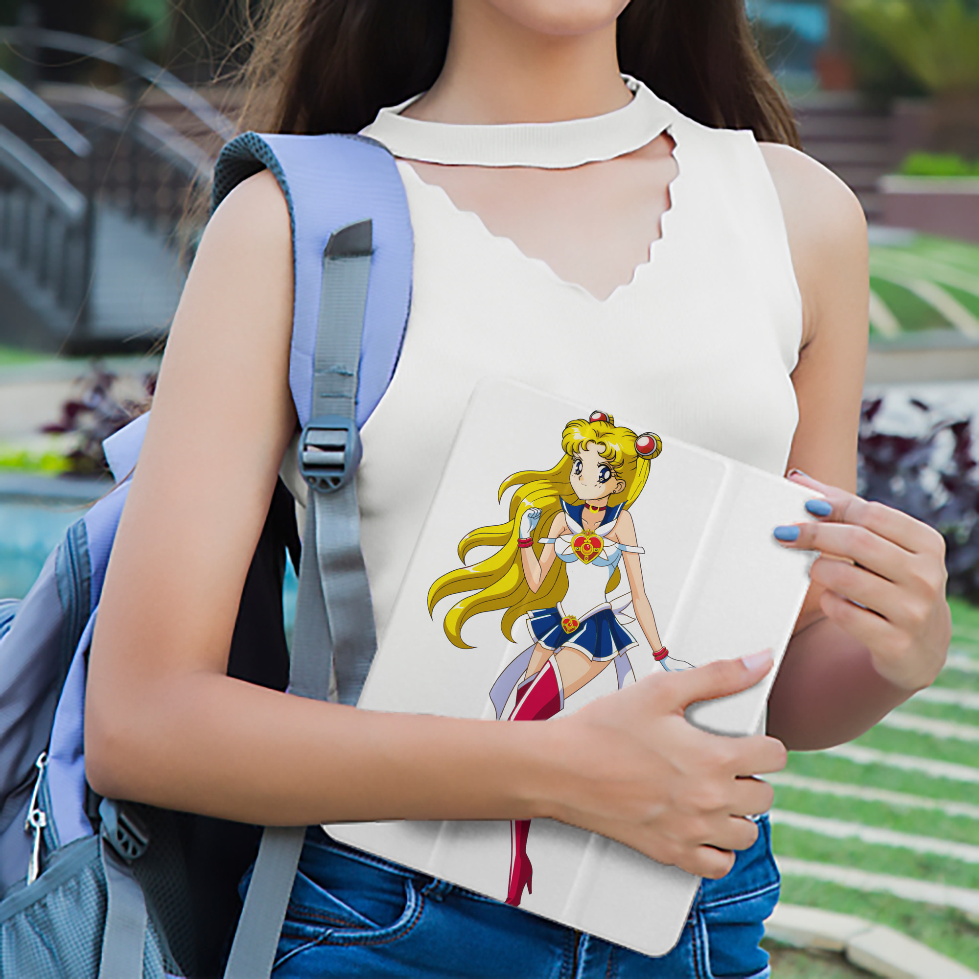 美少女戦士セーラームーン 月野 うさぎ つきの うさぎ Sailor Moon Tsukino Usagi IPad ケース ペン収納付き 三つ折りスタンド PUレザー×シリコン 対応機種9.5/10.5/10.9インチ