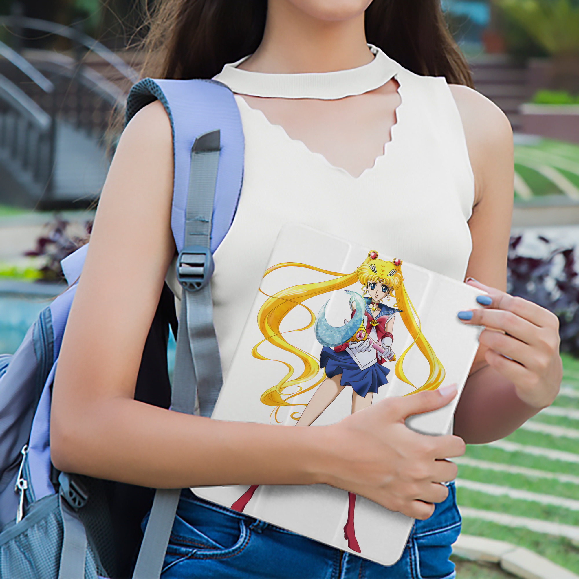 美少女戦士セーラームーン 月野 うさぎ つきの うさぎ Sailor Moon Tsukino Usagi IPad ケース ペン収納付き 三つ折りスタンド PUレザー×シリコン 対応機種9.5/10.5/10.9インチ