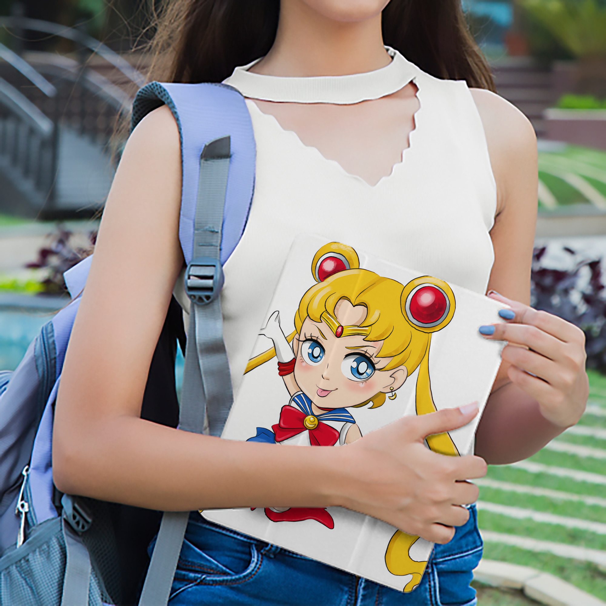 美少女戦士セーラームーン 月野 うさぎ つきの うさぎ Sailor Moon Tsukino Usagi IPad ケース ペン収納付き 三つ折りスタンド PUレザー×シリコン 対応機種9.5/10.5/10.9インチ