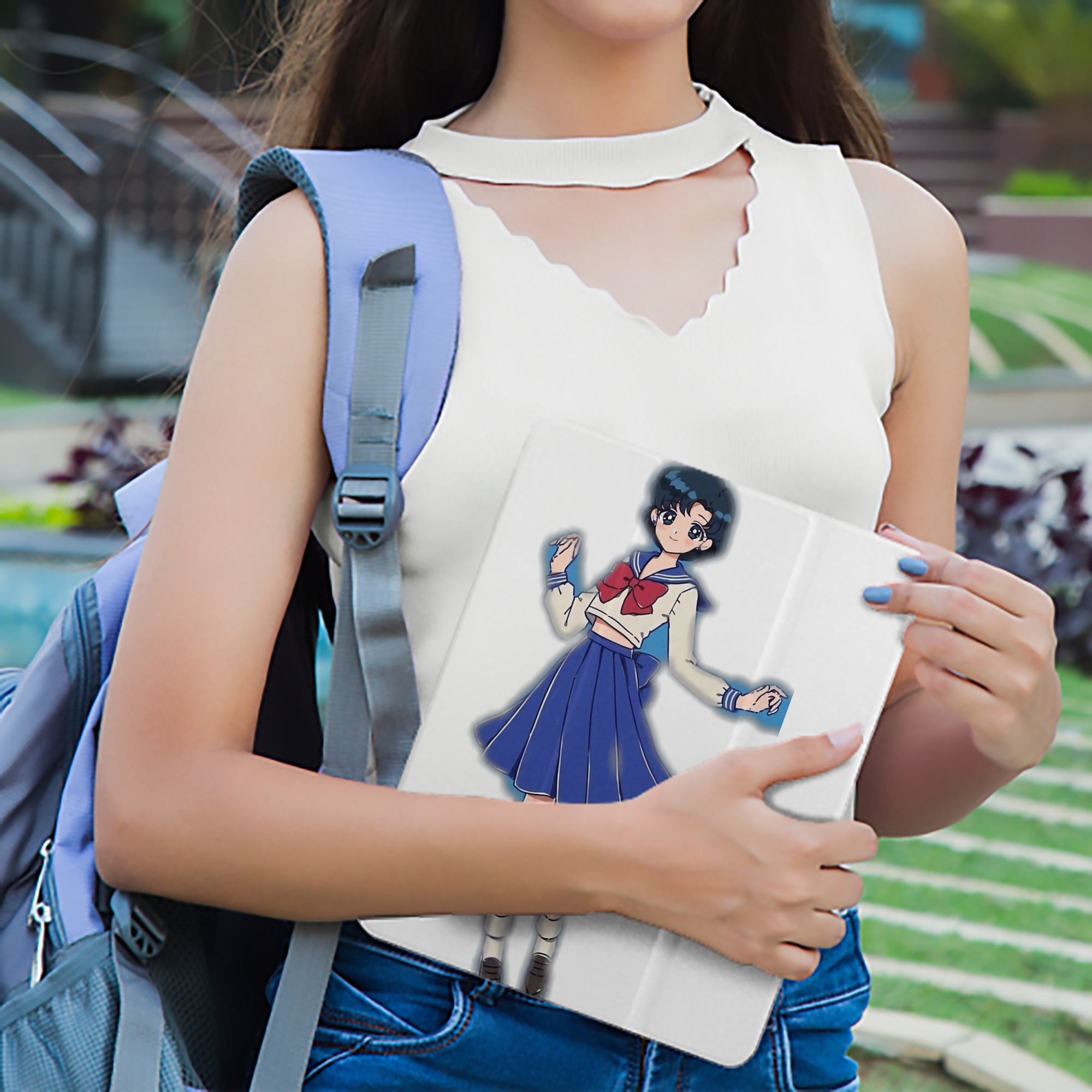 美少女戦士セーラームーン 水野 亜美 みずの あみ Sailor Moon Mizuno Ami IPad ケース ペン収納付き 三つ折りスタンド PUレザー×シリコン 対応機種9.5/10.5/10.9インチ