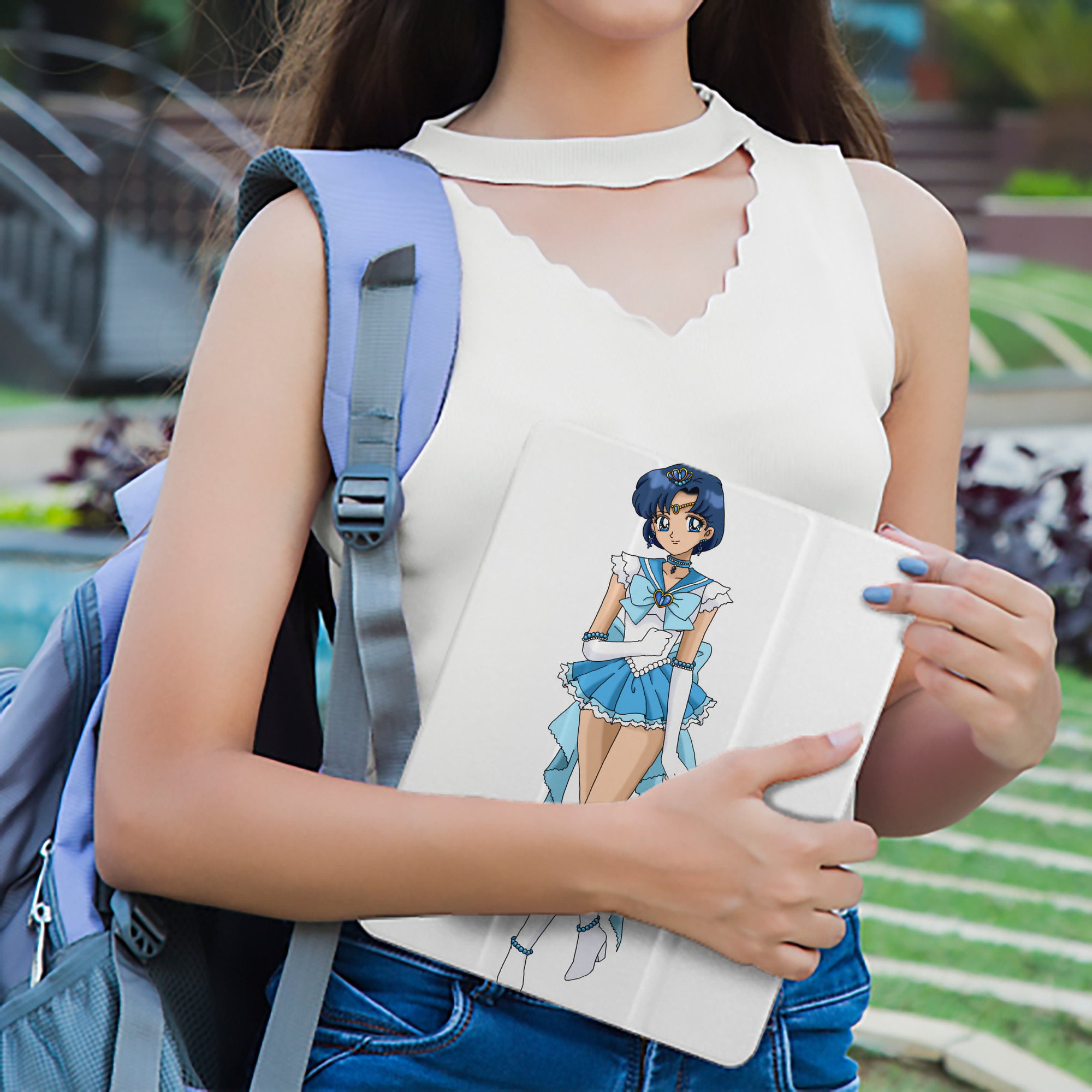 美少女戦士セーラームーン 水野 亜美 みずの あみ Sailor Moon Mizuno Ami IPad ケース ペン収納付き 三つ折りスタンド PUレザー×シリコン 対応機種9.5/10.5/10.9インチ
