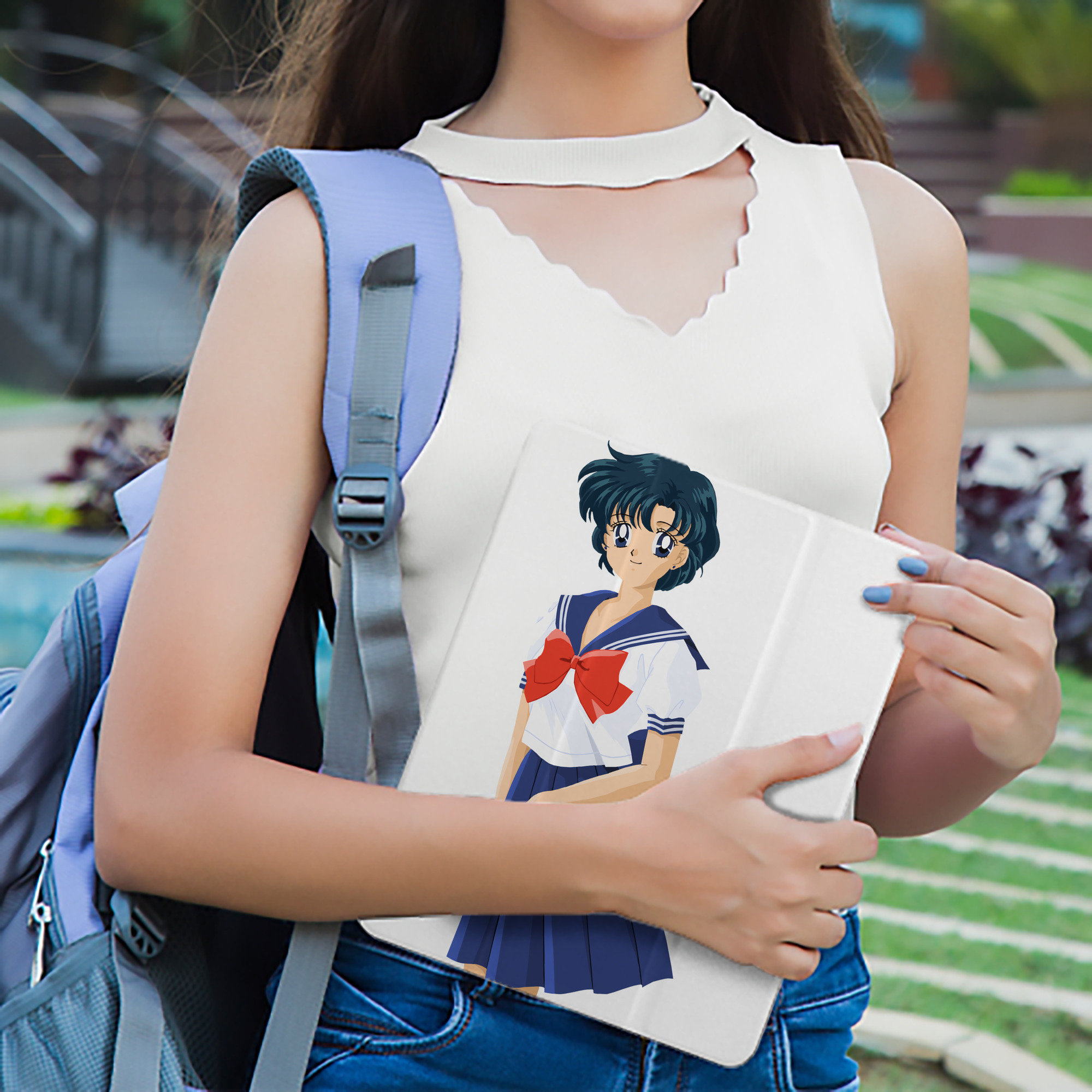 美少女戦士セーラームーン 水野 亜美 みずの あみ Sailor Moon Mizuno Ami IPad ケース ペン収納付き 三つ折りスタンド PUレザー×シリコン 対応機種9.5/10.5/10.9インチ