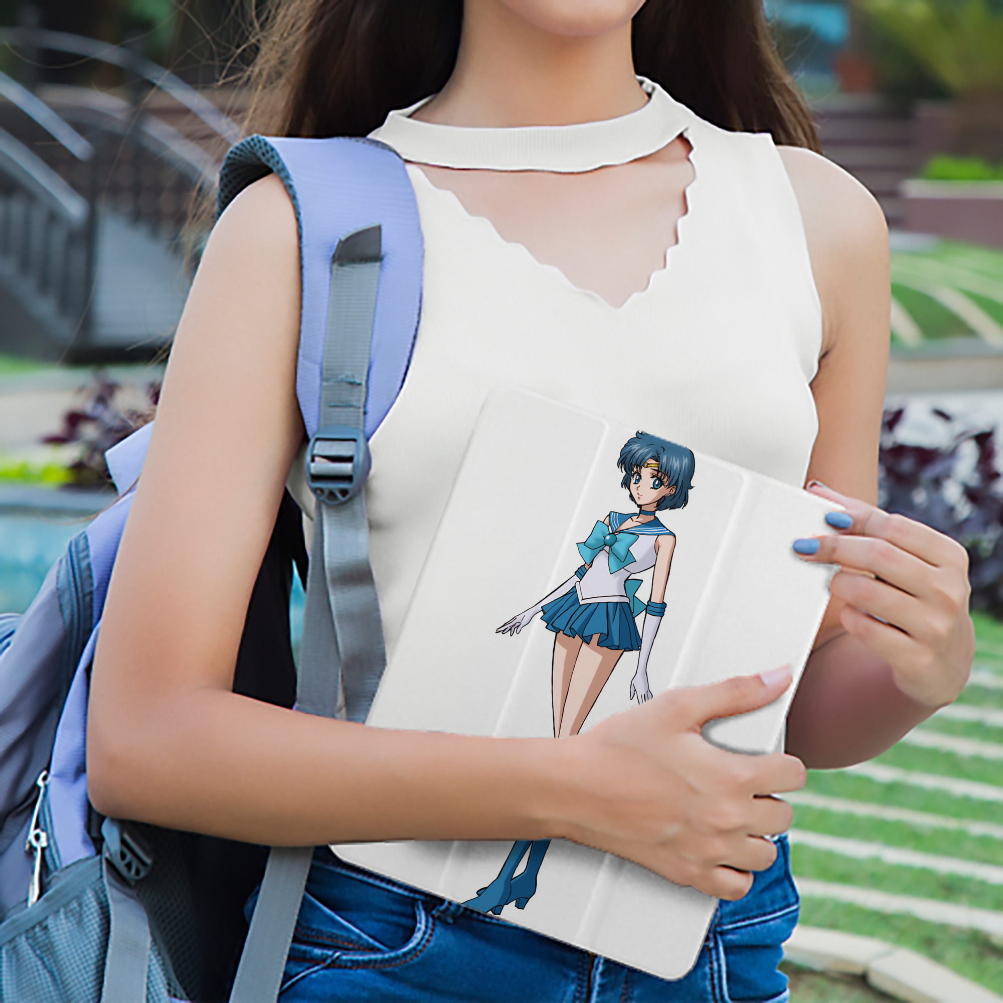 美少女戦士セーラームーン 水野 亜美 みずの あみ Sailor Moon Mizuno Ami IPad ケース ペン収納付き 三つ折りスタンド PUレザー×シリコン 対応機種9.5/10.5/10.9インチ