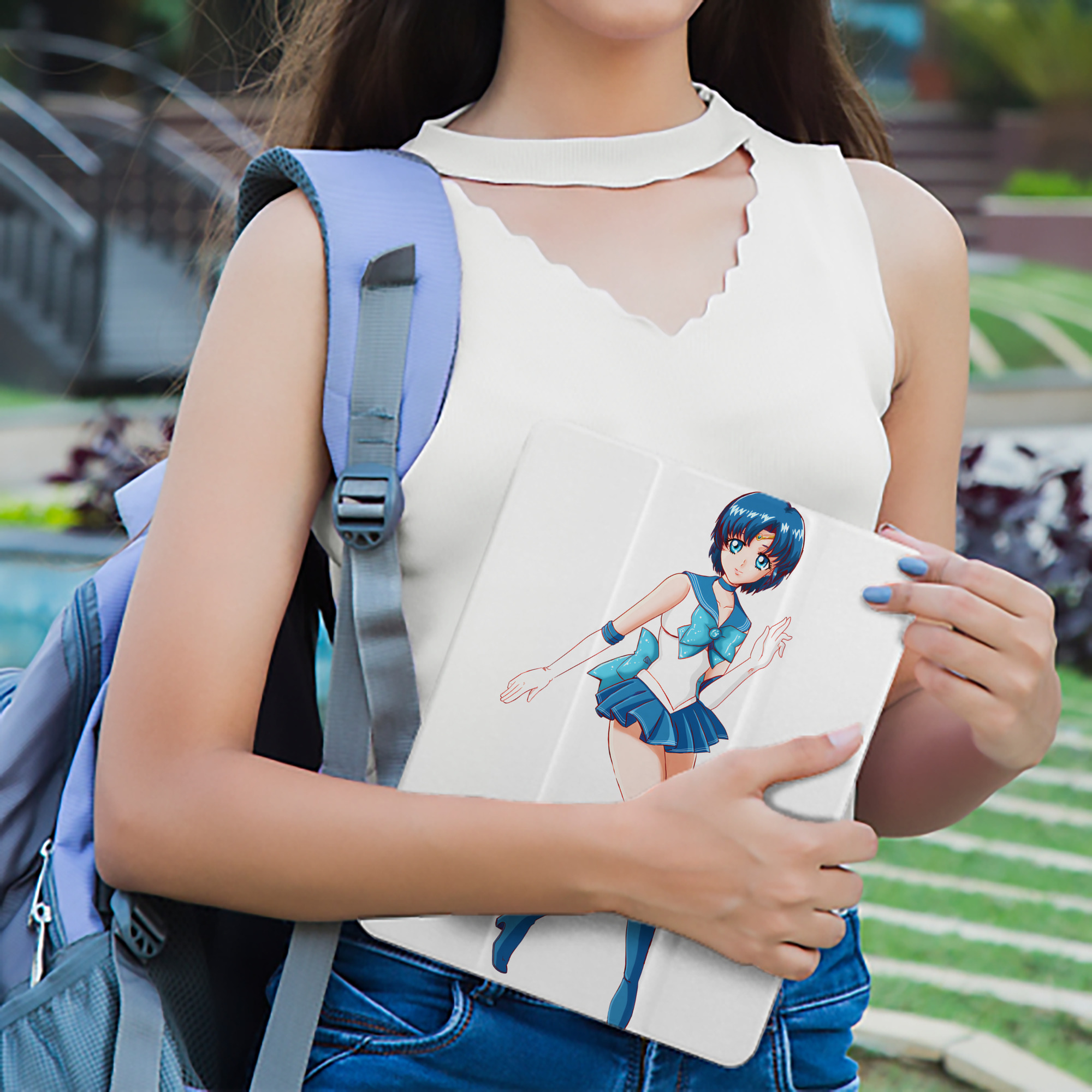 美少女戦士セーラームーン 水野 亜美 みずの あみ Sailor Moon Mizuno Ami IPad ケース ペン収納付き 三つ折りスタンド PUレザー×シリコン 対応機種9.5/10.5/10.9インチ