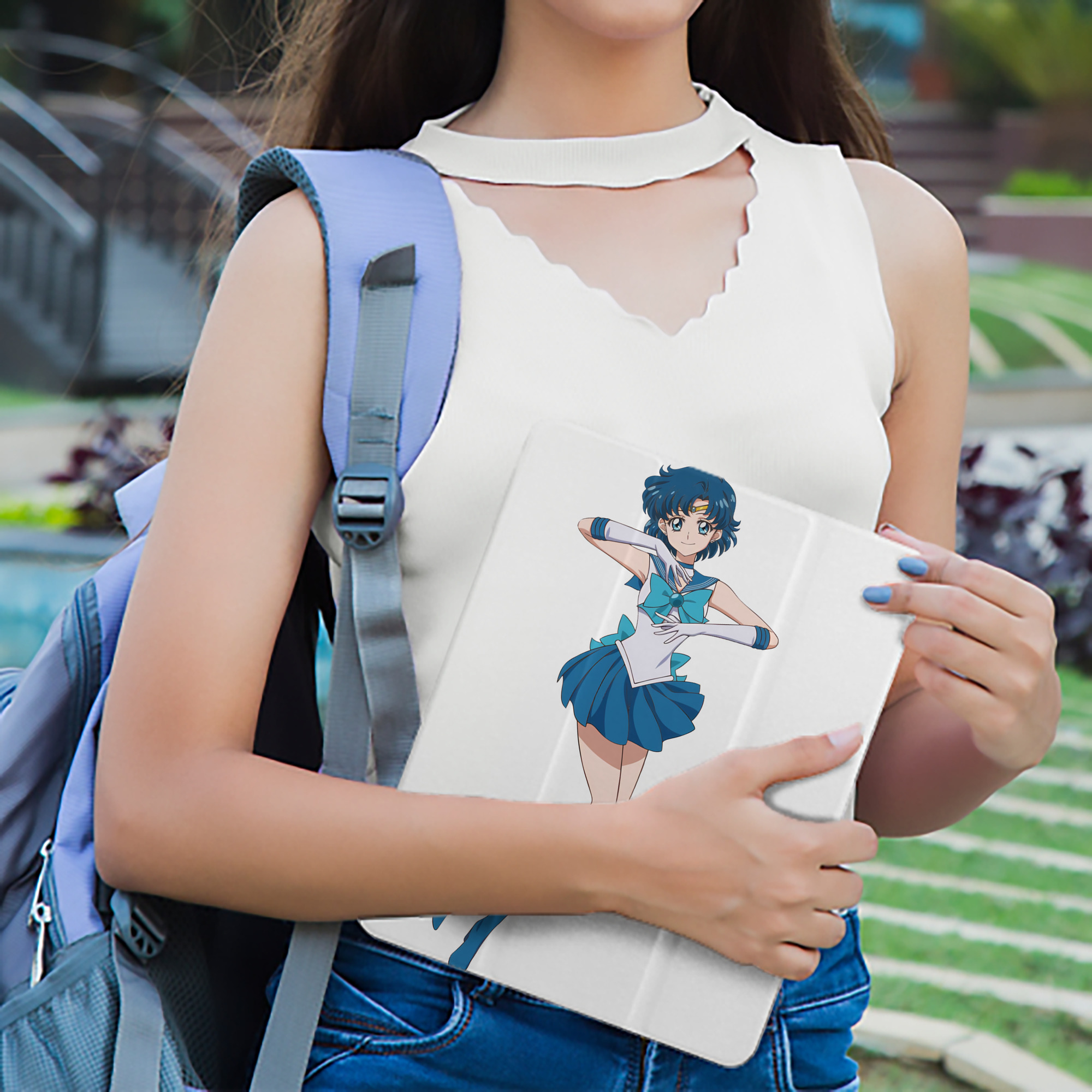 美少女戦士セーラームーン 水野 亜美 みずの あみ Sailor Moon Mizuno Ami IPad ケース ペン収納付き 三つ折りスタンド PUレザー×シリコン 対応機種9.5/10.5/10.9インチ