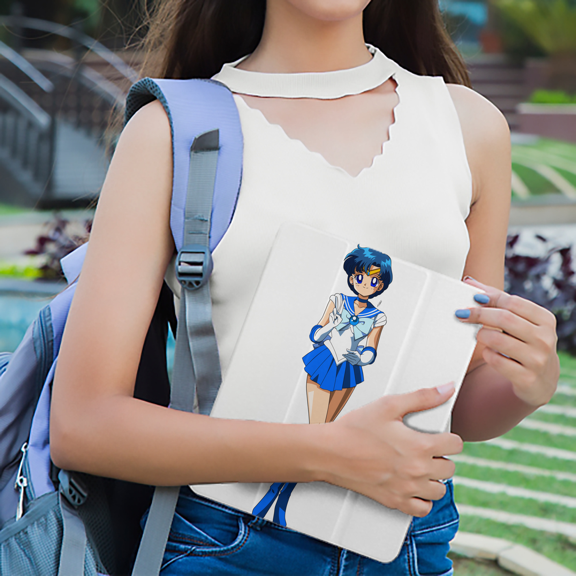 美少女戦士セーラームーン 水野 亜美 みずの あみ Sailor Moon Mizuno Ami IPad ケース ペン収納付き 三つ折りスタンド PUレザー×シリコン 対応機種9.5/10.5/10.9インチ