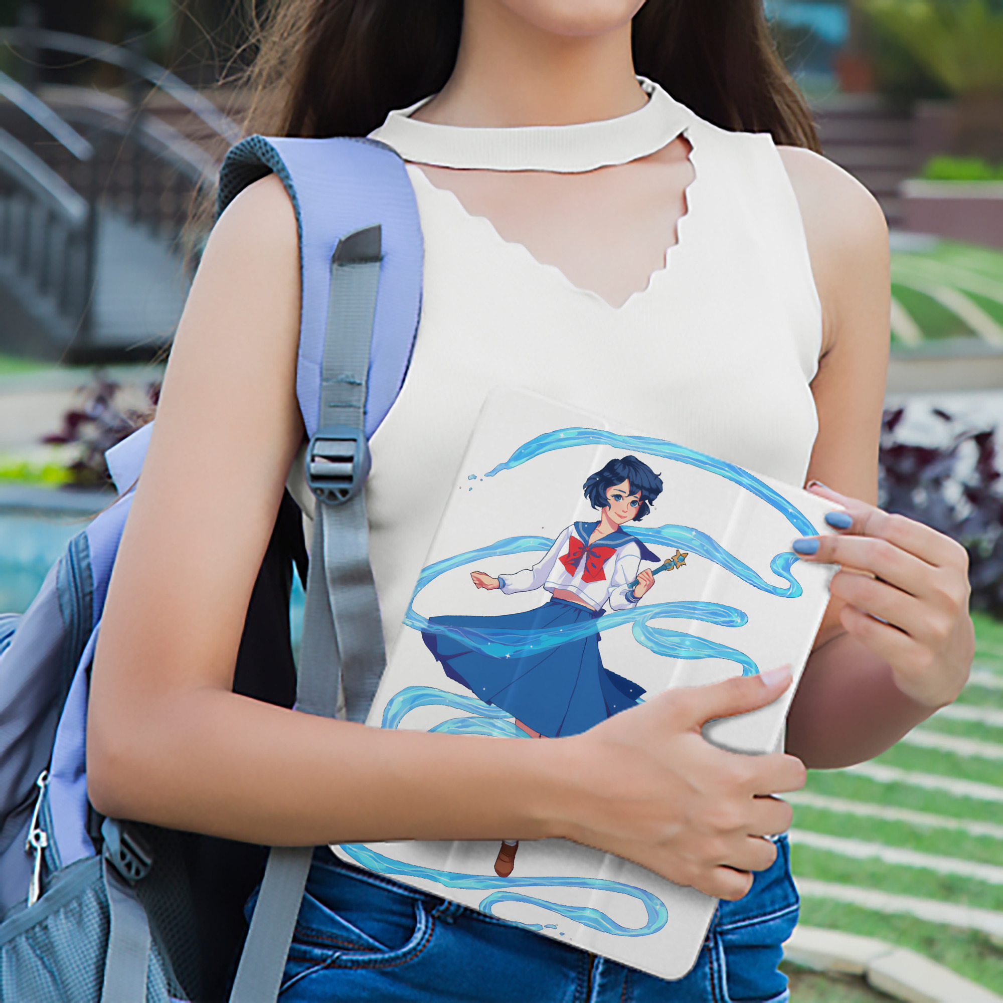 美少女戦士セーラームーン 水野 亜美 みずの あみ Sailor Moon Mizuno Ami IPad ケース ペン収納付き 三つ折りスタンド PUレザー×シリコン 対応機種9.5/10.5/10.9インチ