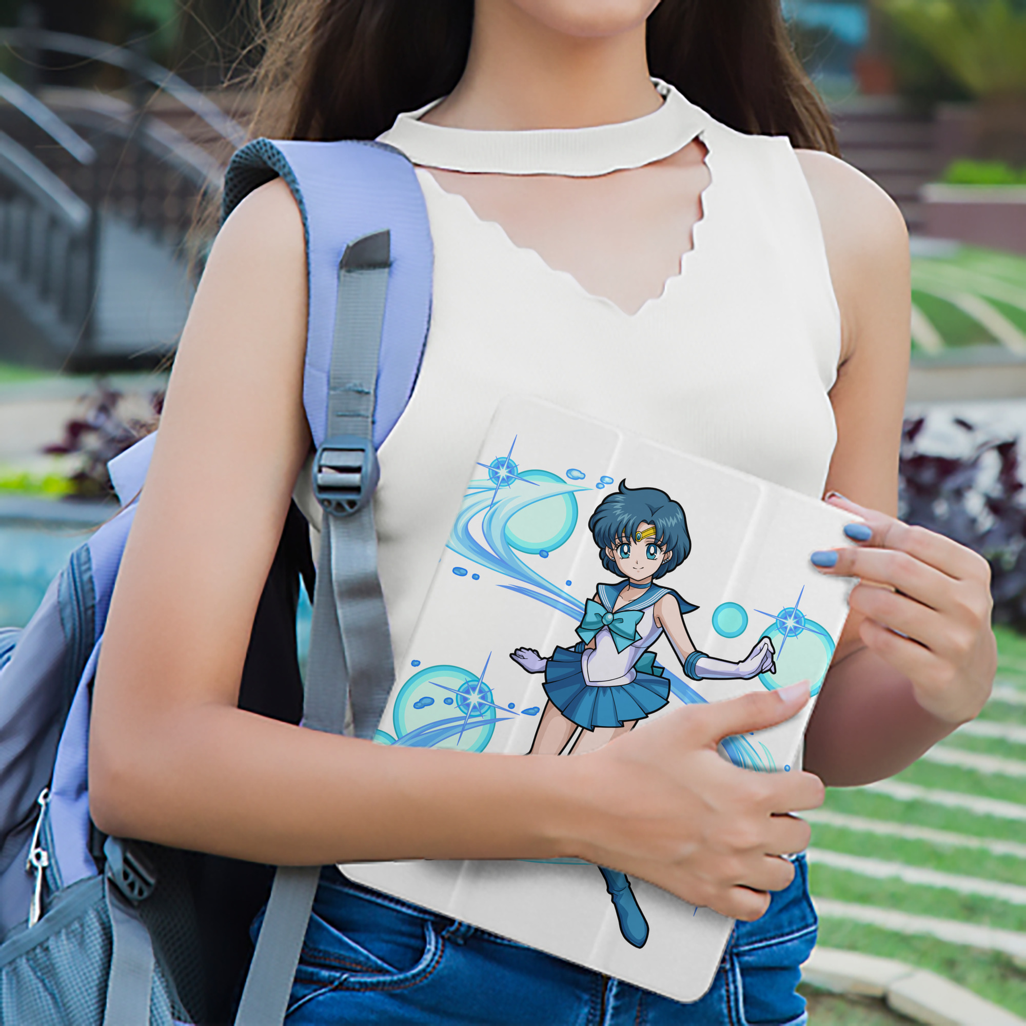 美少女戦士セーラームーン 水野 亜美 みずの あみ Sailor Moon Mizuno Ami IPad ケース ペン収納付き 三つ折りスタンド PUレザー×シリコン 対応機種9.5/10.5/10.9インチ