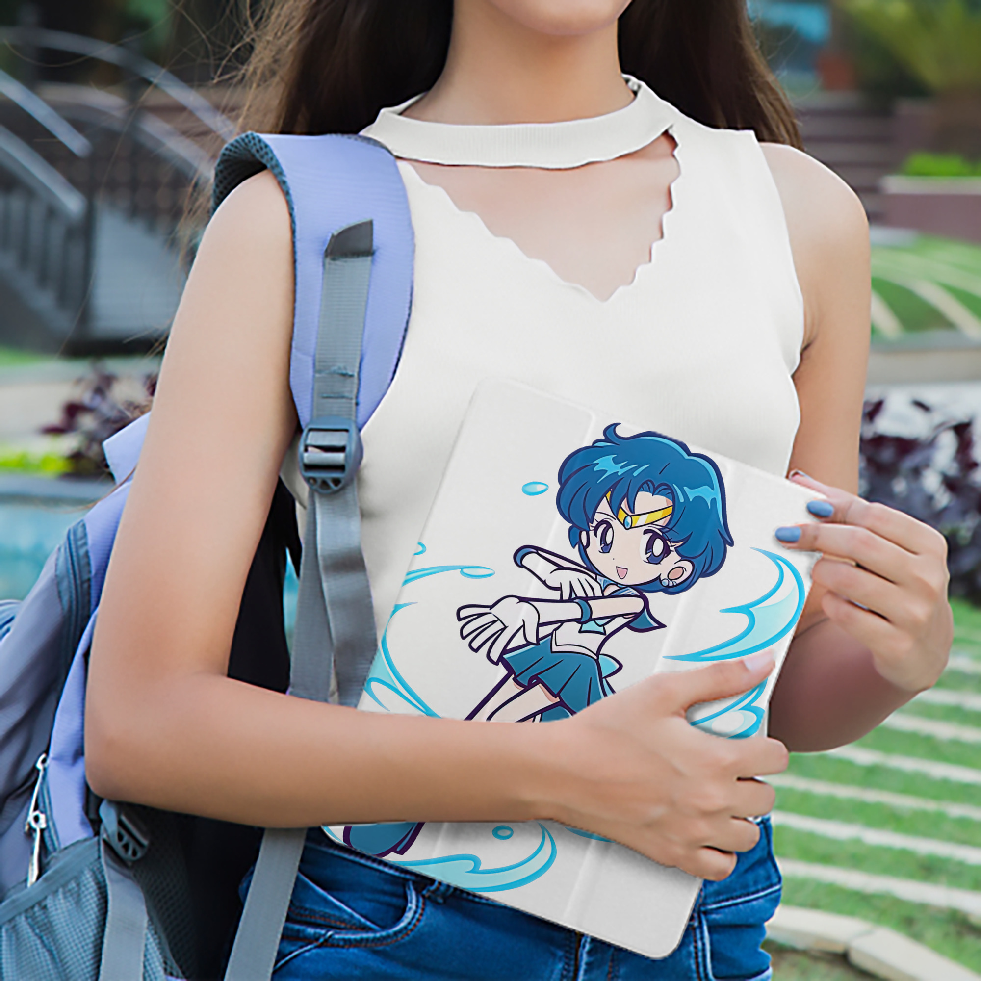 美少女戦士セーラームーン 水野 亜美 みずの あみ Sailor Moon Mizuno Ami IPad ケース ペン収納付き 三つ折りスタンド PUレザー×シリコン 対応機種9.5/10.5/10.9インチ