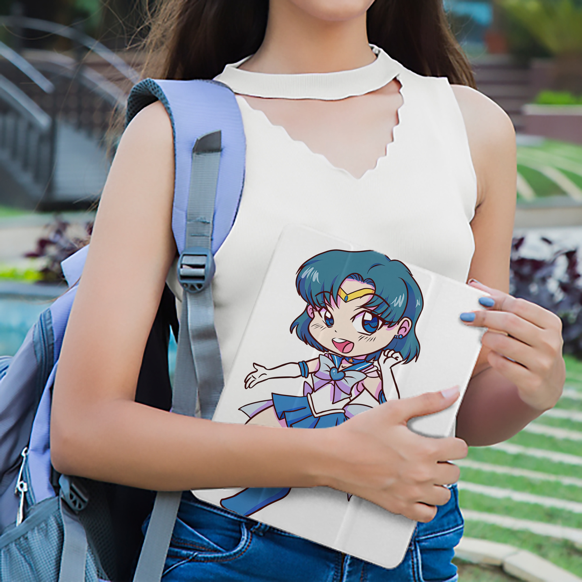 美少女戦士セーラームーン 水野 亜美 みずの あみ Sailor Moon Mizuno Ami IPad ケース ペン収納付き 三つ折りスタンド PUレザー×シリコン 対応機種9.5/10.5/10.9インチ