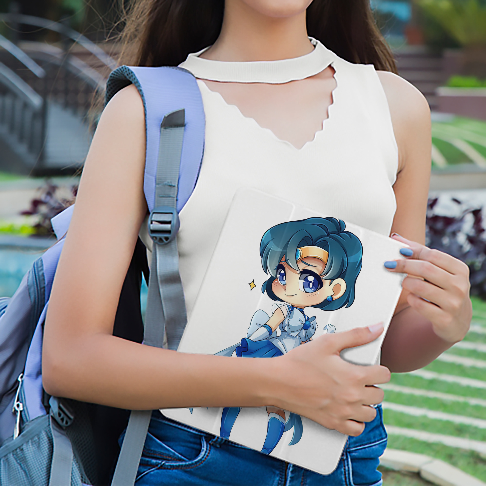 美少女戦士セーラームーン 水野 亜美 みずの あみ Sailor Moon Mizuno Ami IPad ケース ペン収納付き 三つ折りスタンド PUレザー×シリコン 対応機種9.5/10.5/10.9インチ