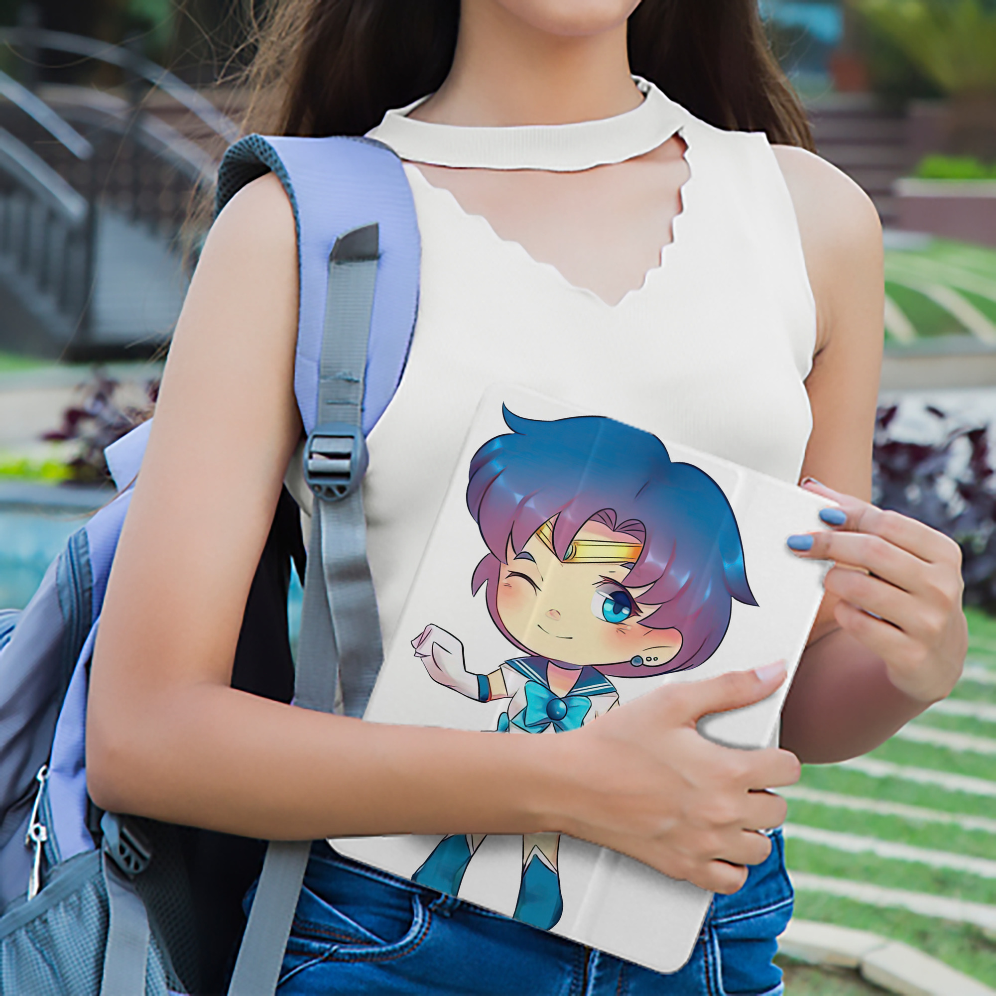 美少女戦士セーラームーン 水野 亜美 みずの あみ Sailor Moon Mizuno Ami IPad ケース ペン収納付き 三つ折りスタンド PUレザー×シリコン 対応機種9.5/10.5/10.9インチ