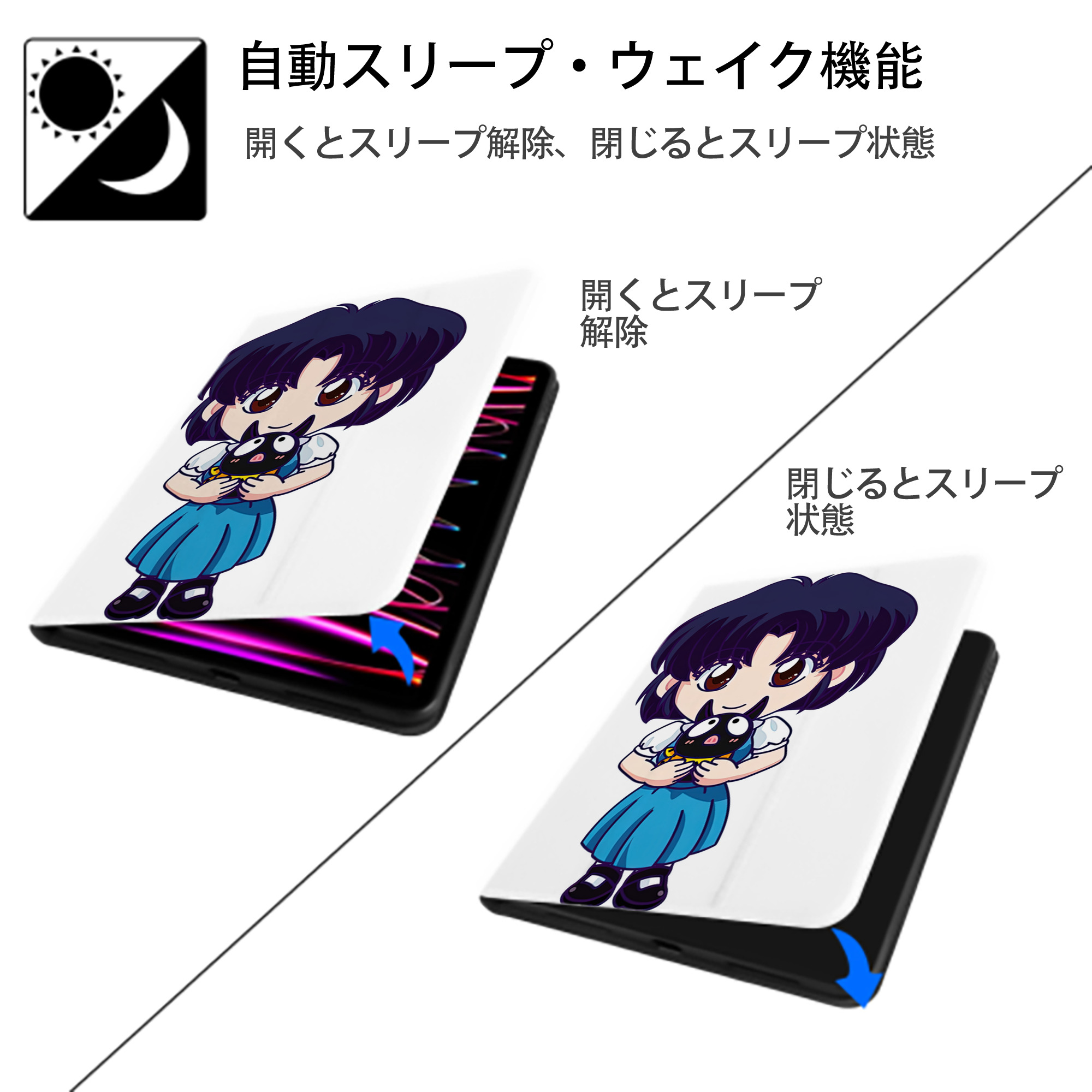 美少女戦士セーラームーン 水野 亜美 みずの あみ Sailor Moon Mizuno Ami IPad ケース ペン収納付き 三つ折りスタンド PUレザー×シリコン 対応機種9.5/10.5/10.9インチ
