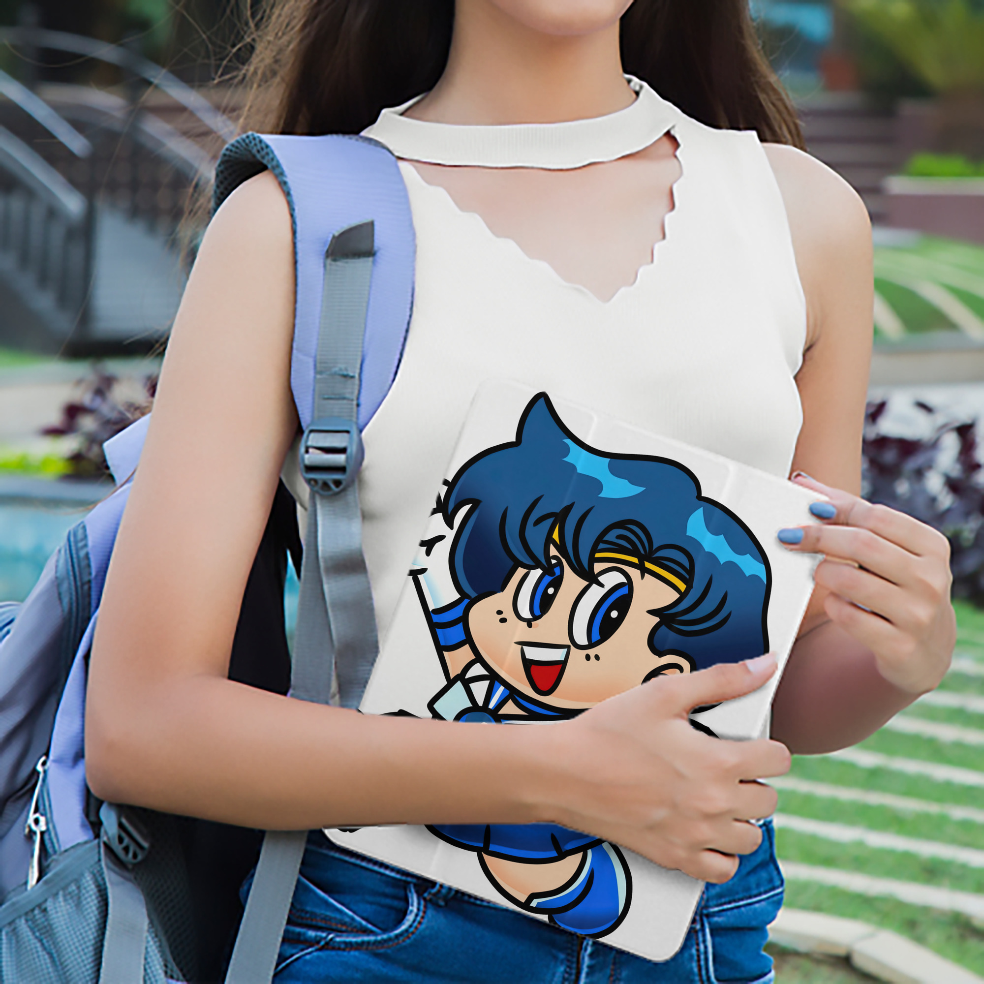 美少女戦士セーラームーン 水野 亜美 みずの あみ Sailor Moon Mizuno Ami IPad ケース ペン収納付き 三つ折りスタンド PUレザー×シリコン 対応機種9.5/10.5/10.9インチ
