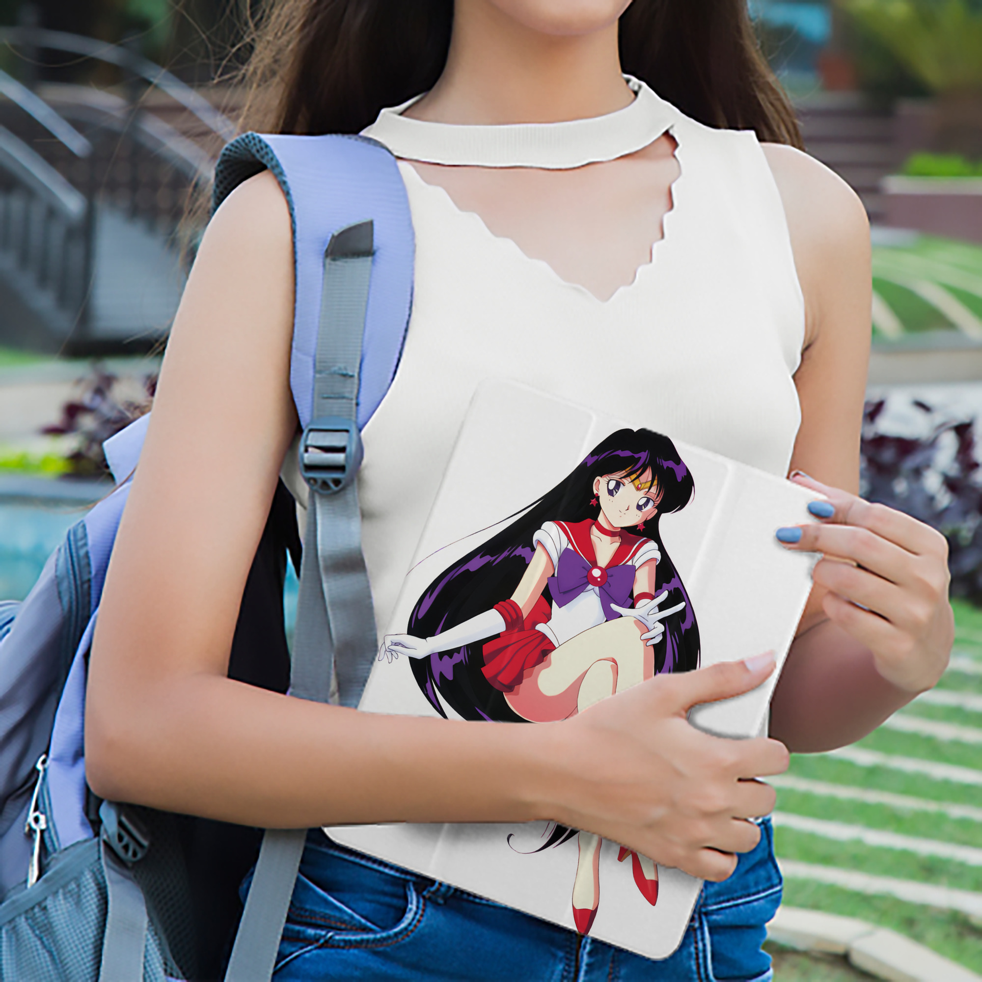 美少女戦士セーラームーン 火野レイ ひの レイ Sailor Moon Hino Rei （セーラーマーズ,Sailor Mars） IPad ケース ペン収納付き 三つ折りスタンド PUレザー×シリコン 対応機種9.5/10.5/10.9インチ